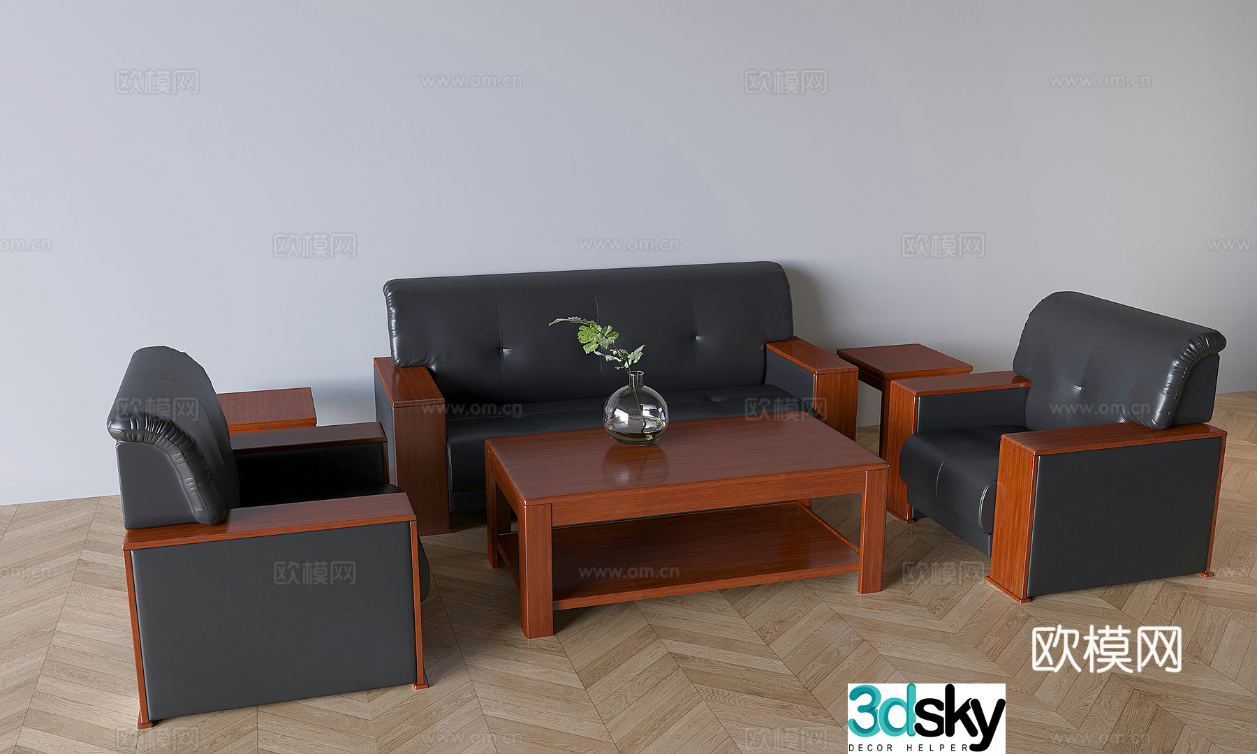 Chinese sofa coffee table combination reception sofa coffee table solid wood coffee table soft bag sofa 3D model