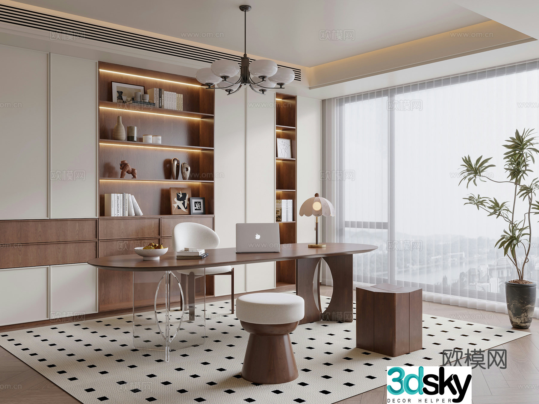 Modern medieval style study room 3D model