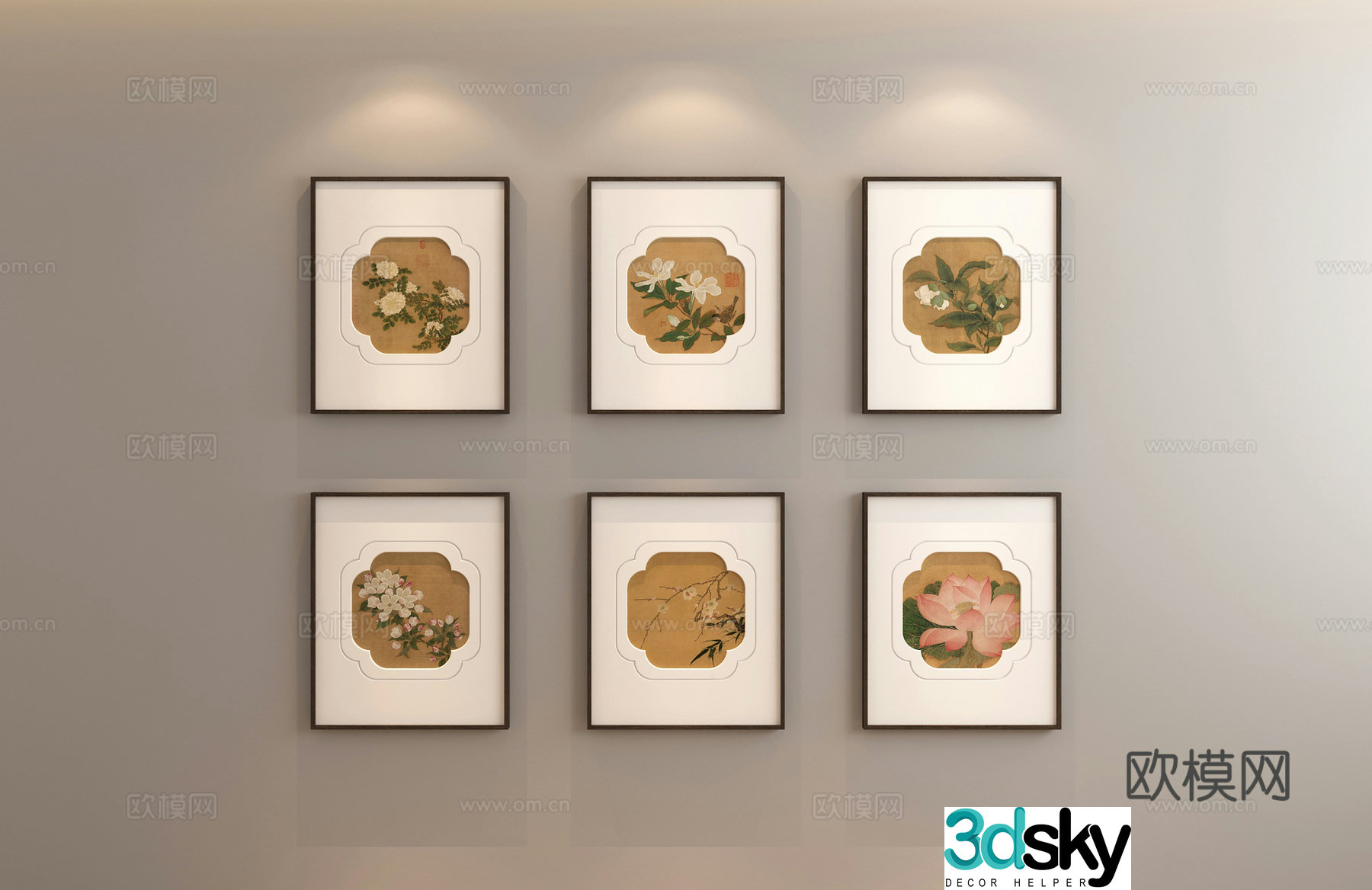 New Chinese style hanging paintings Song style aesthetic hanging paintings Chinese style combination paintings 3D model