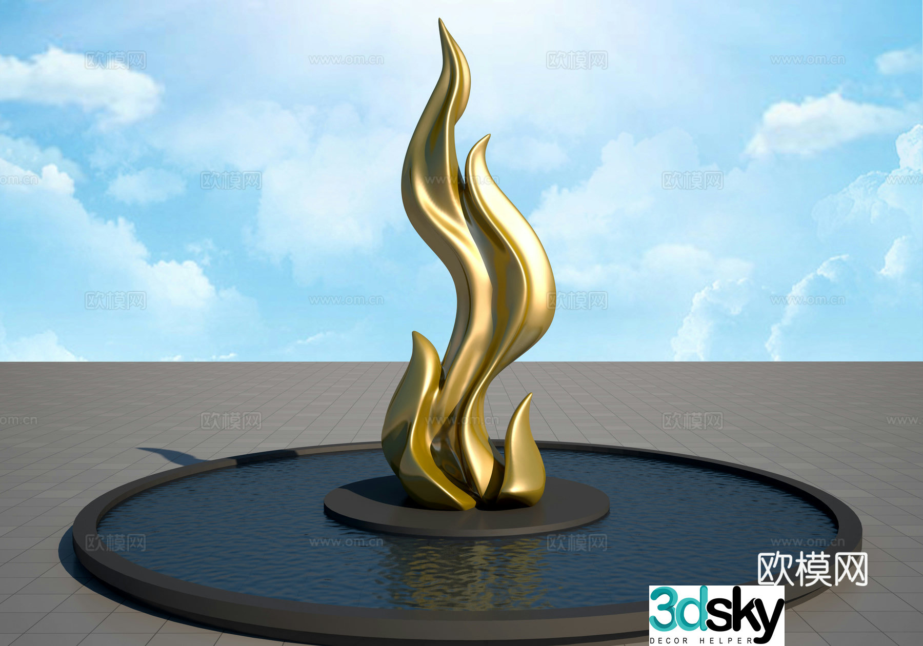 Golden flame sculpture 3d model
