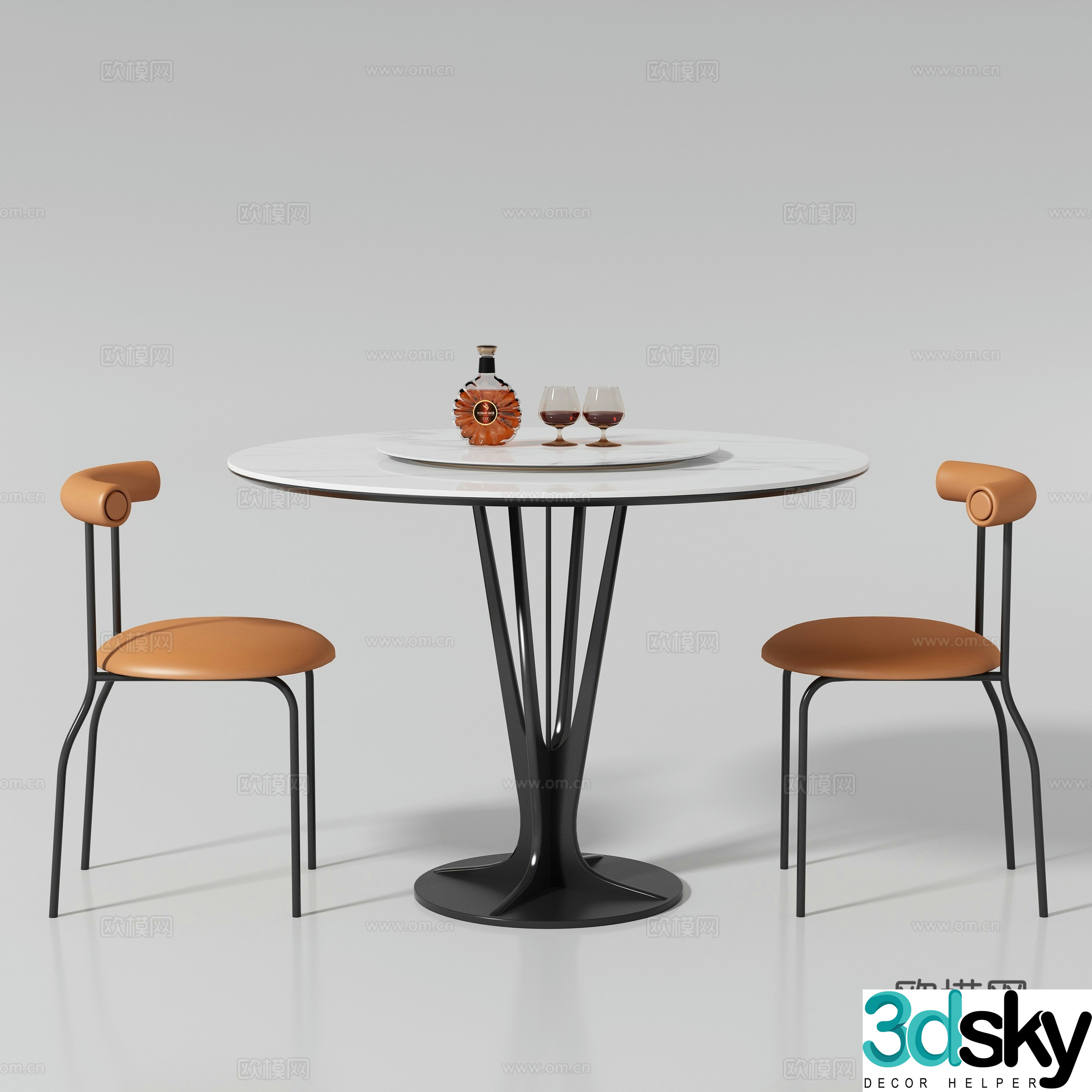 Modern round dining table and chair 3d model