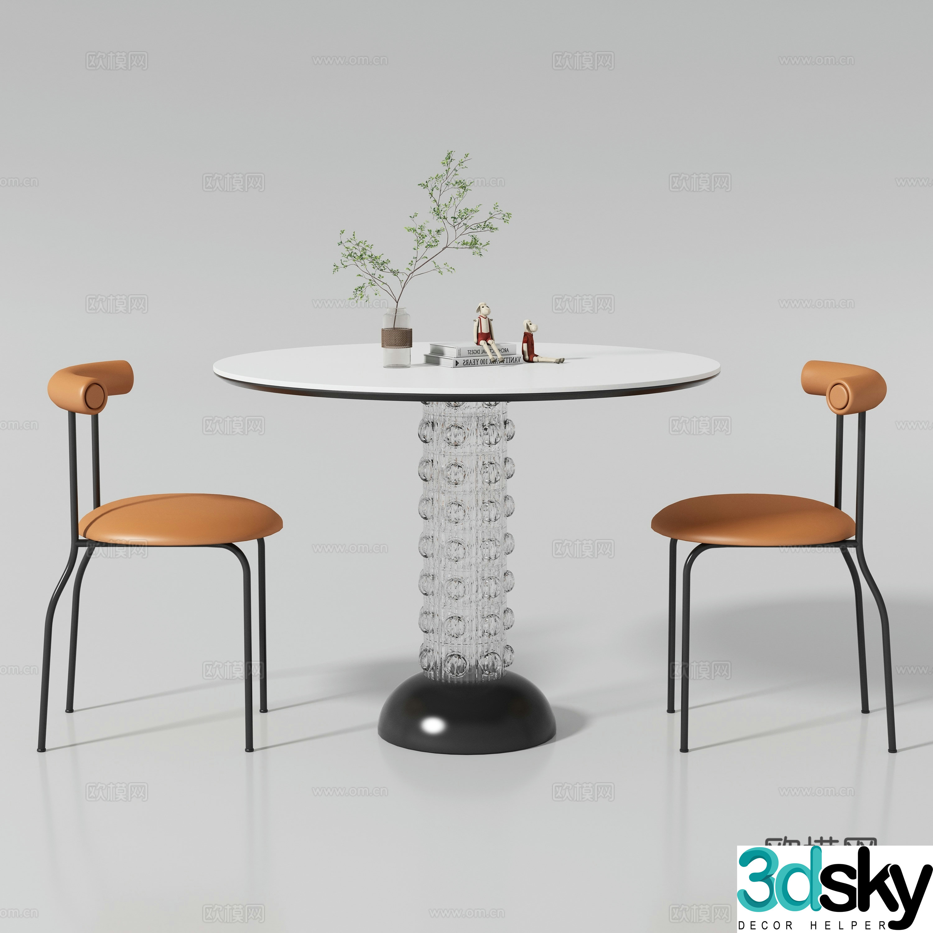 Modern round dining table and chair 3d model