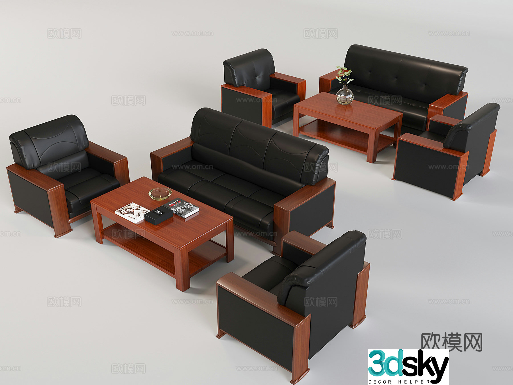 Chinese sofa coffee table combination reception sofa coffee table solid wood coffee table soft bag sofa 3D model