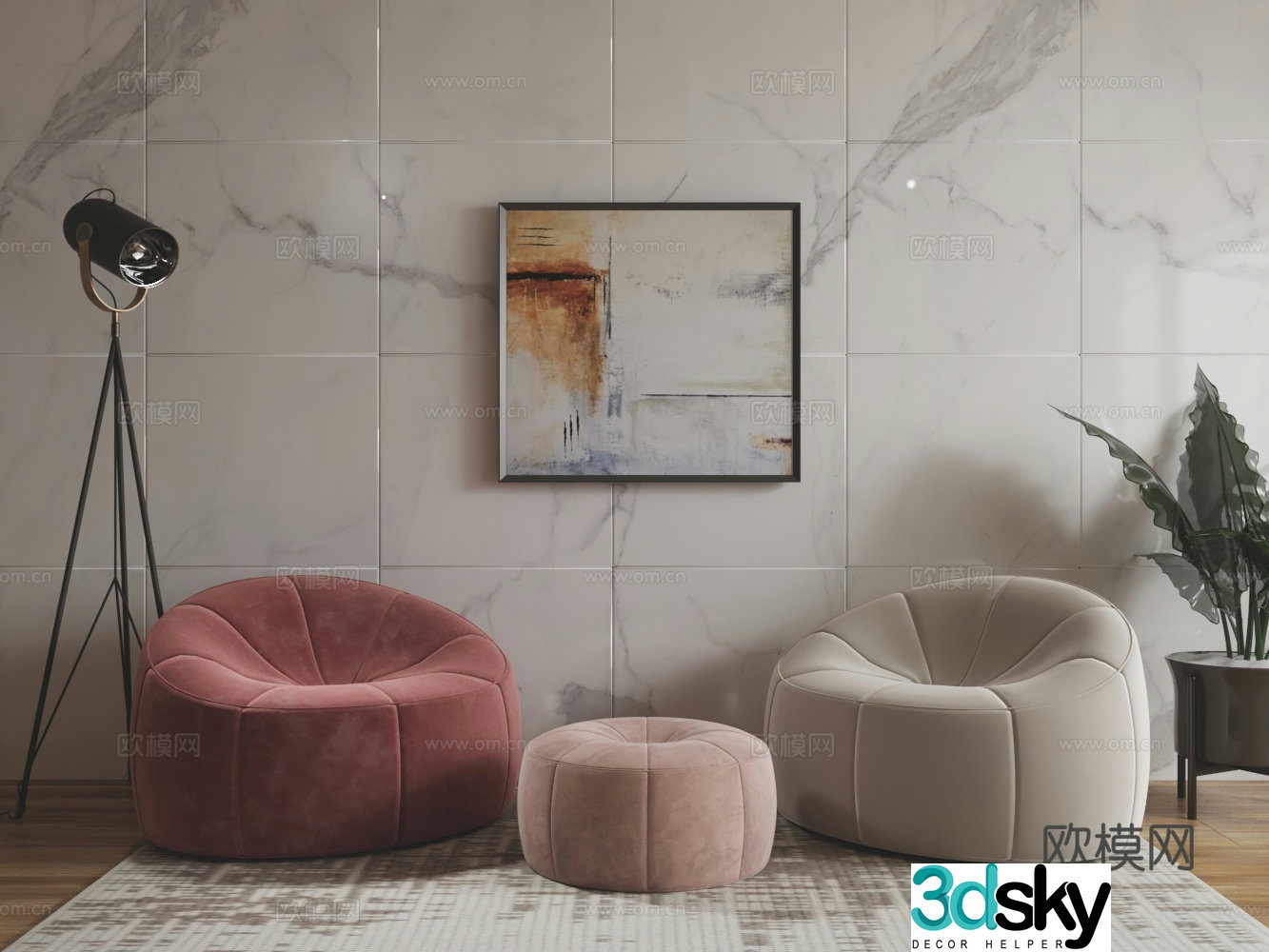 Modern velvet single sofa 3d model