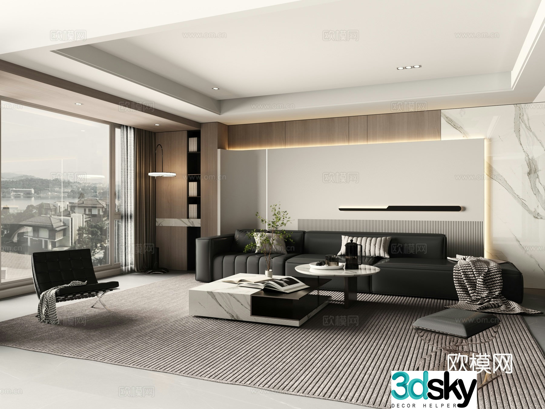 Modern light luxury living room 3d model