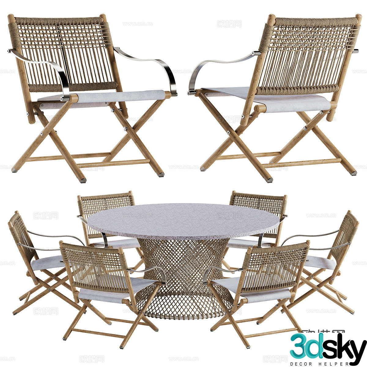 Wasabi style dining table and chairs rattan dining table and chairs bamboo dining table and chairs outdoor dining table and chairs courtyard table and chairs 3D model