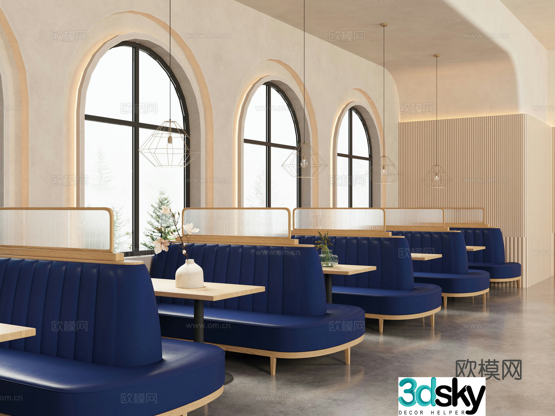 Modern restaurant sofa booth canteen booth dining table combination creative model booth 3D model
