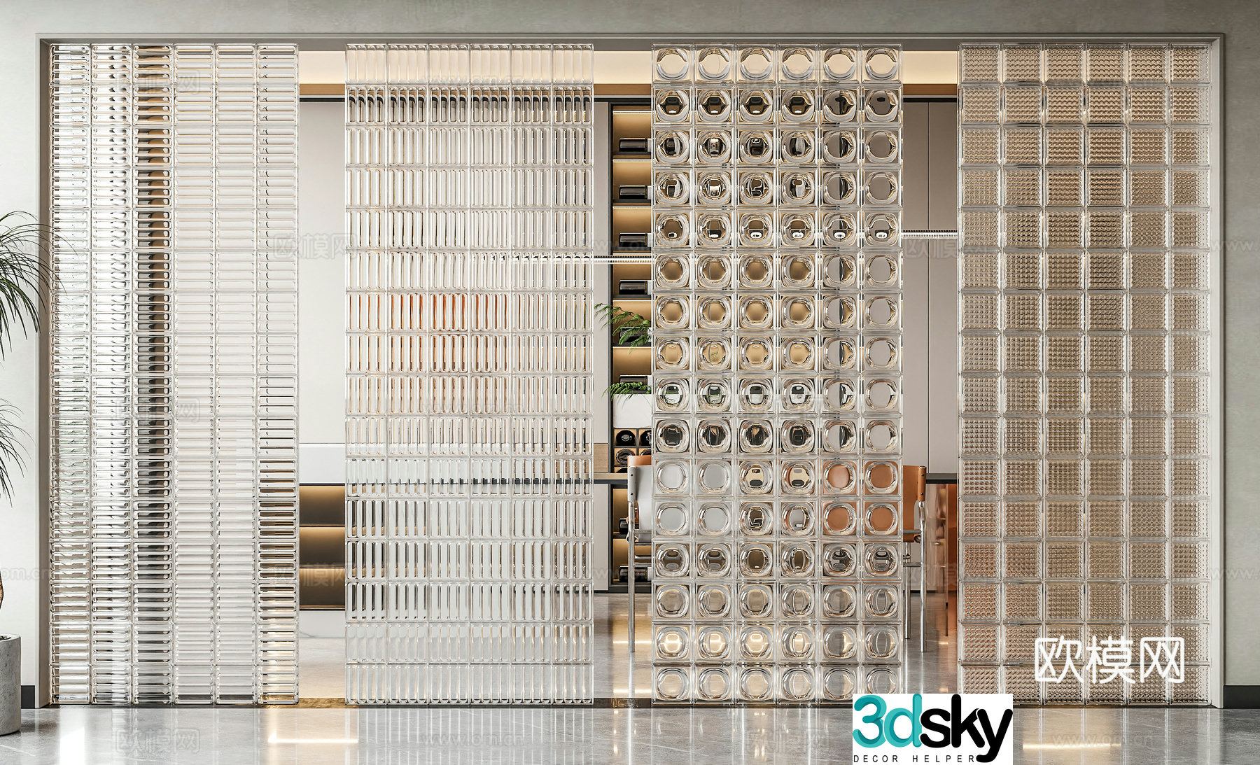 Modern partition glass partition glass brick partition glass brick partition wall carved glass brick 3D model