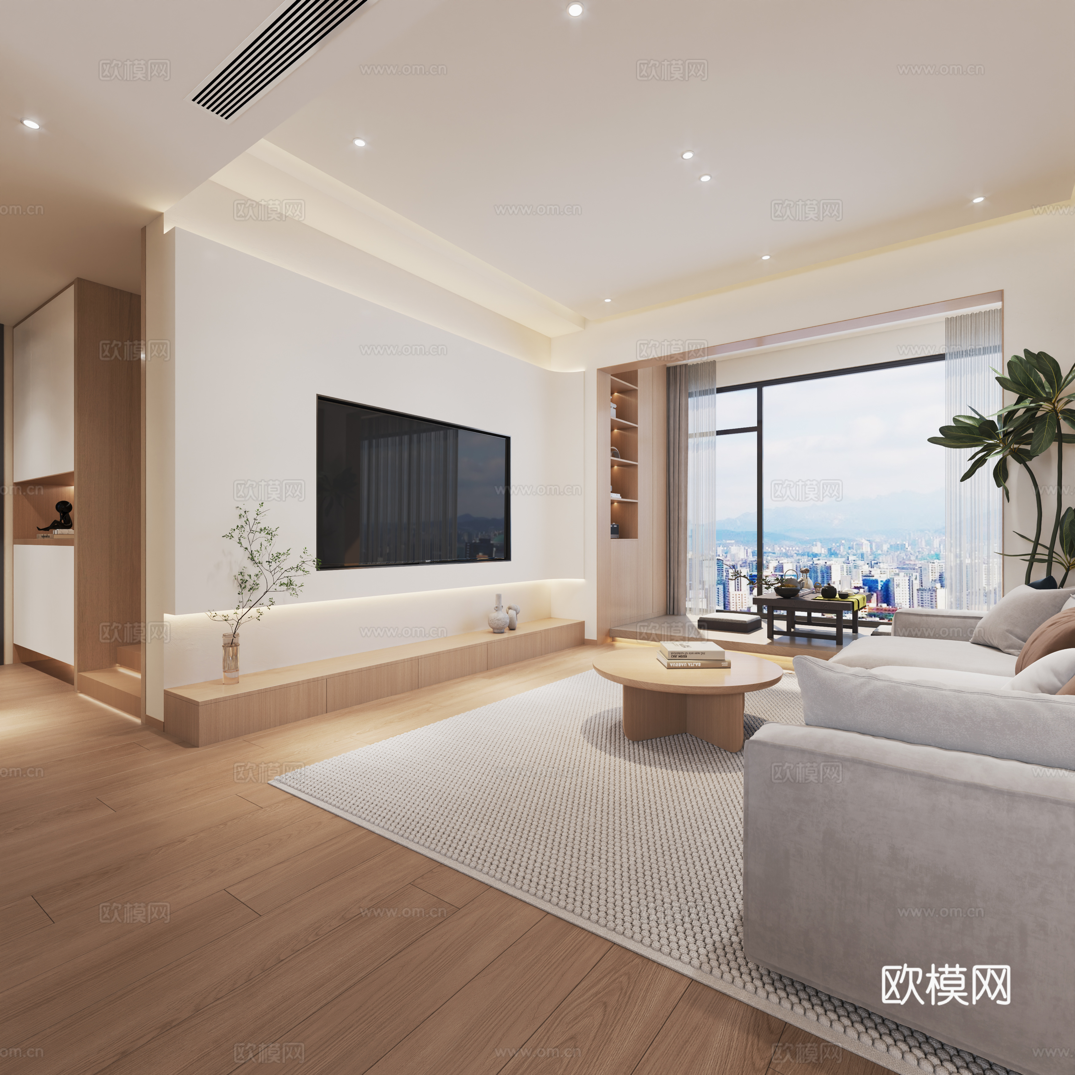 Simple log style living and dining room 3D model