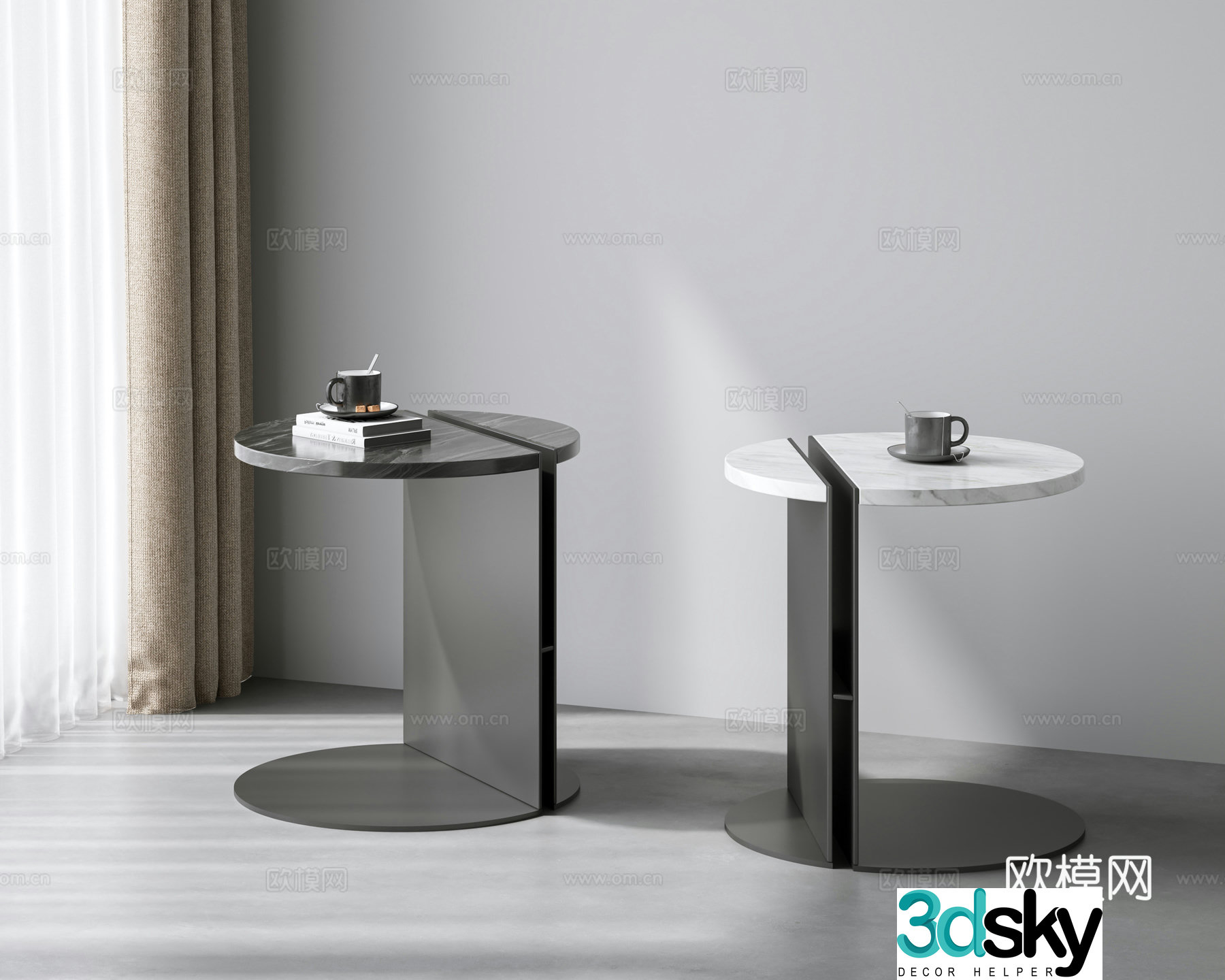 Modern side table corner table Italian round table side table light luxury corner table corner table 3D model