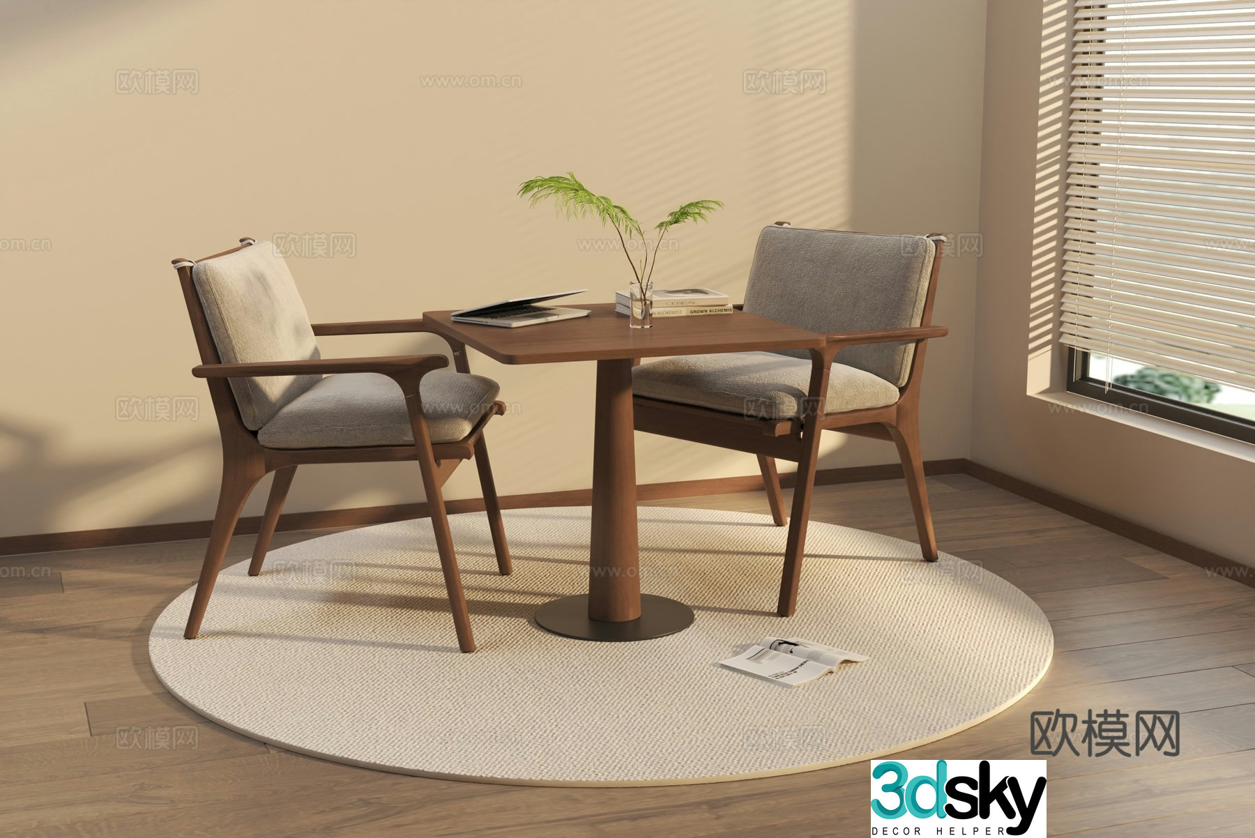 Modern casual table and chair_Modern solid wood casual table and chair 3D model