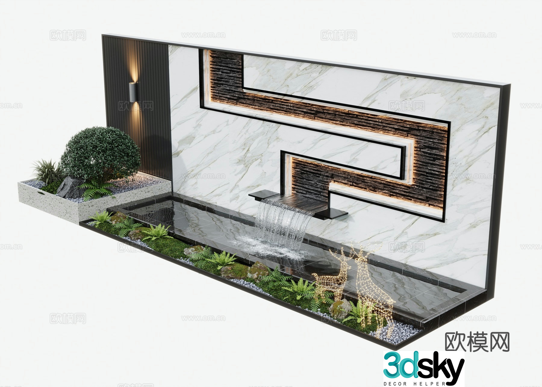 Modern water landscape courtyard waterscape stacked water fish pond landscape wall 3d model