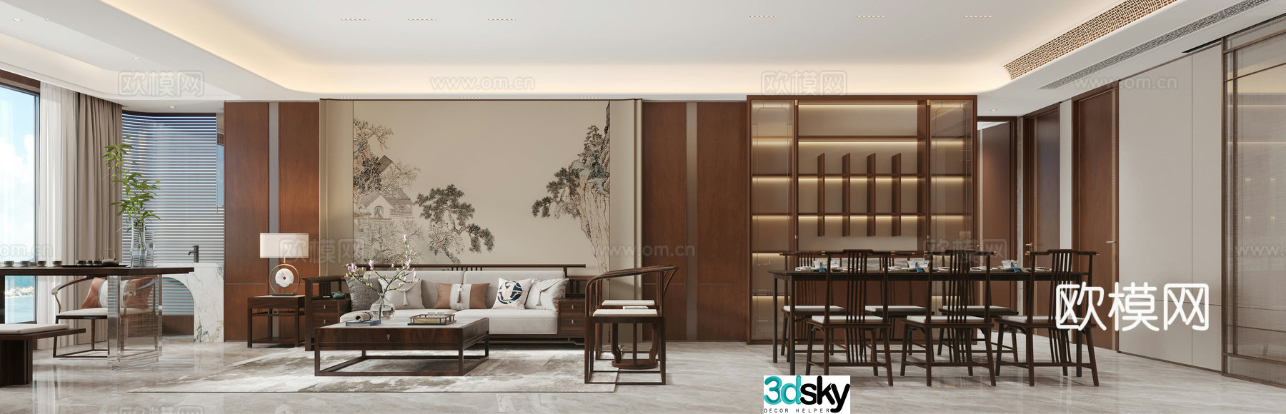 New Chinese style living and dining room 3D model