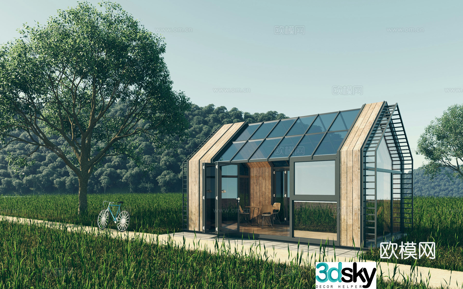 Modern field coffee house sun room 3d model