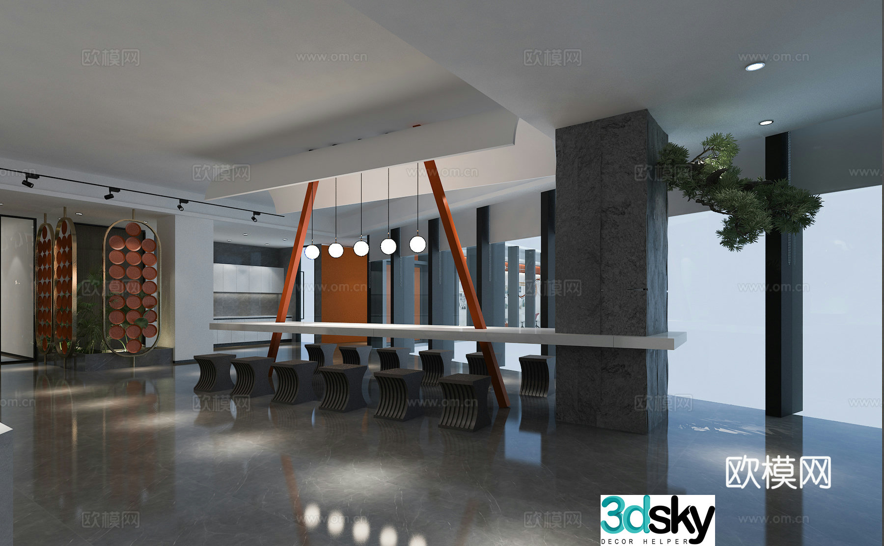 Modern public office area 3d model