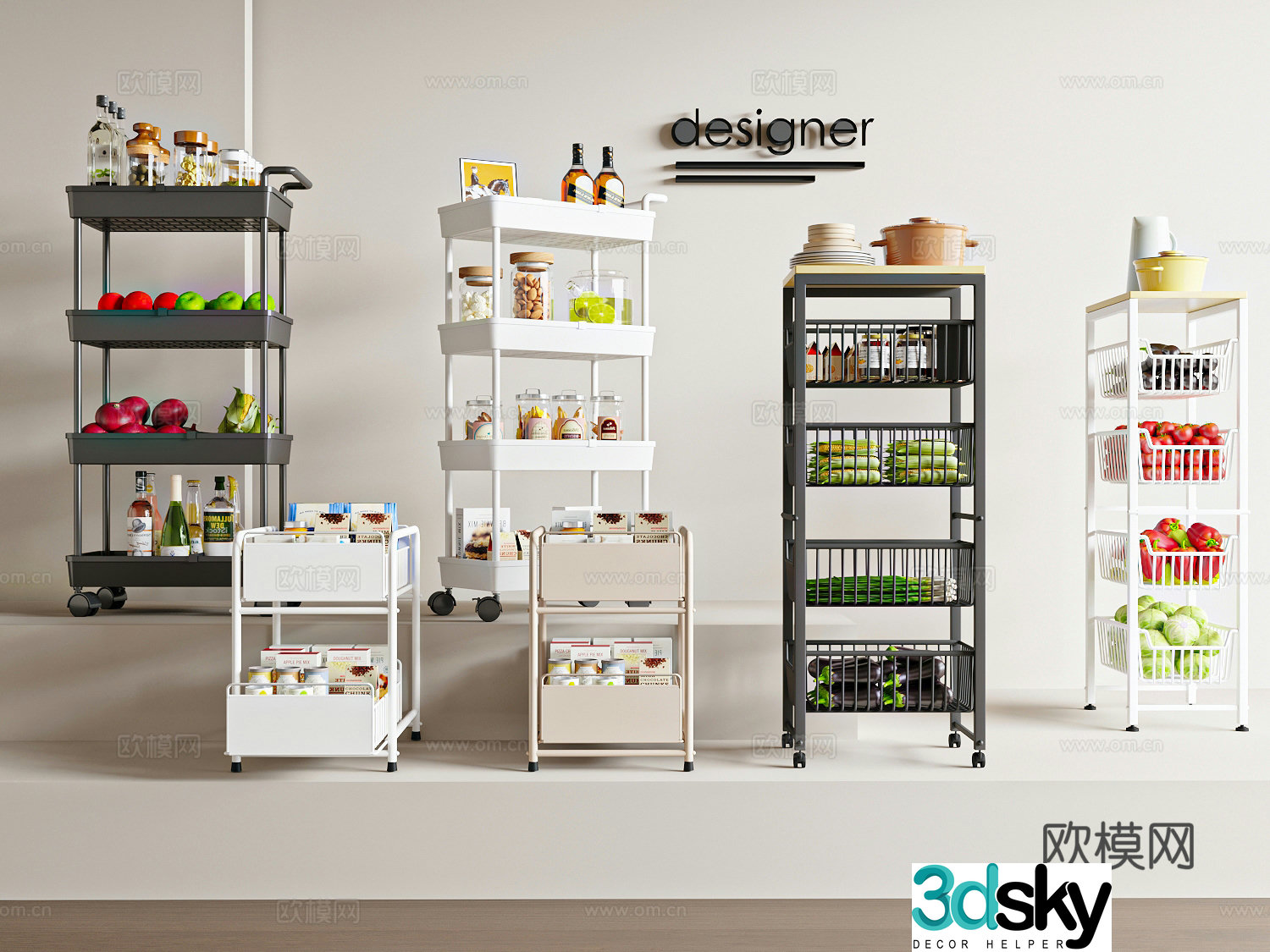 Modern minimalist storage rack Kitchen storage rack Cart 3d model