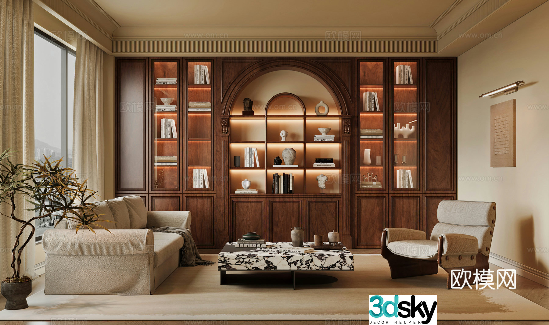 American medieval style living room 3D model
