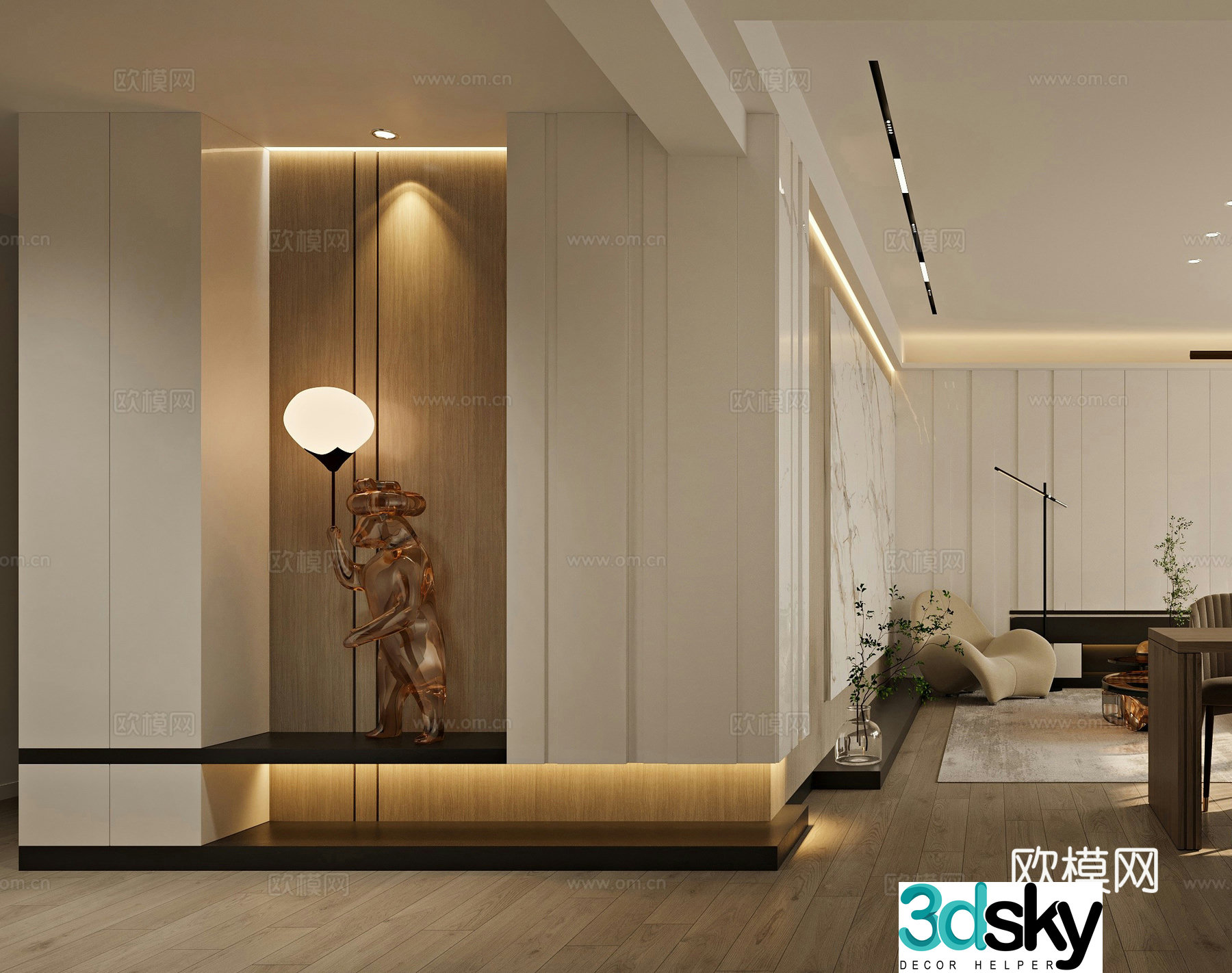 Modern porch view wall decorative cabinet porch shoe cabinet aisle light luxury leisure chair 3D model