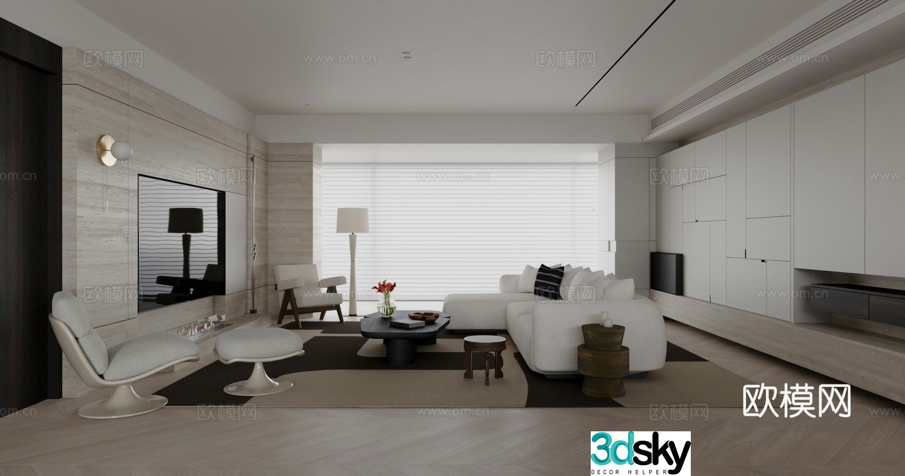 Modern living and dining room sofa coffee table carpet floor lamp 3d model