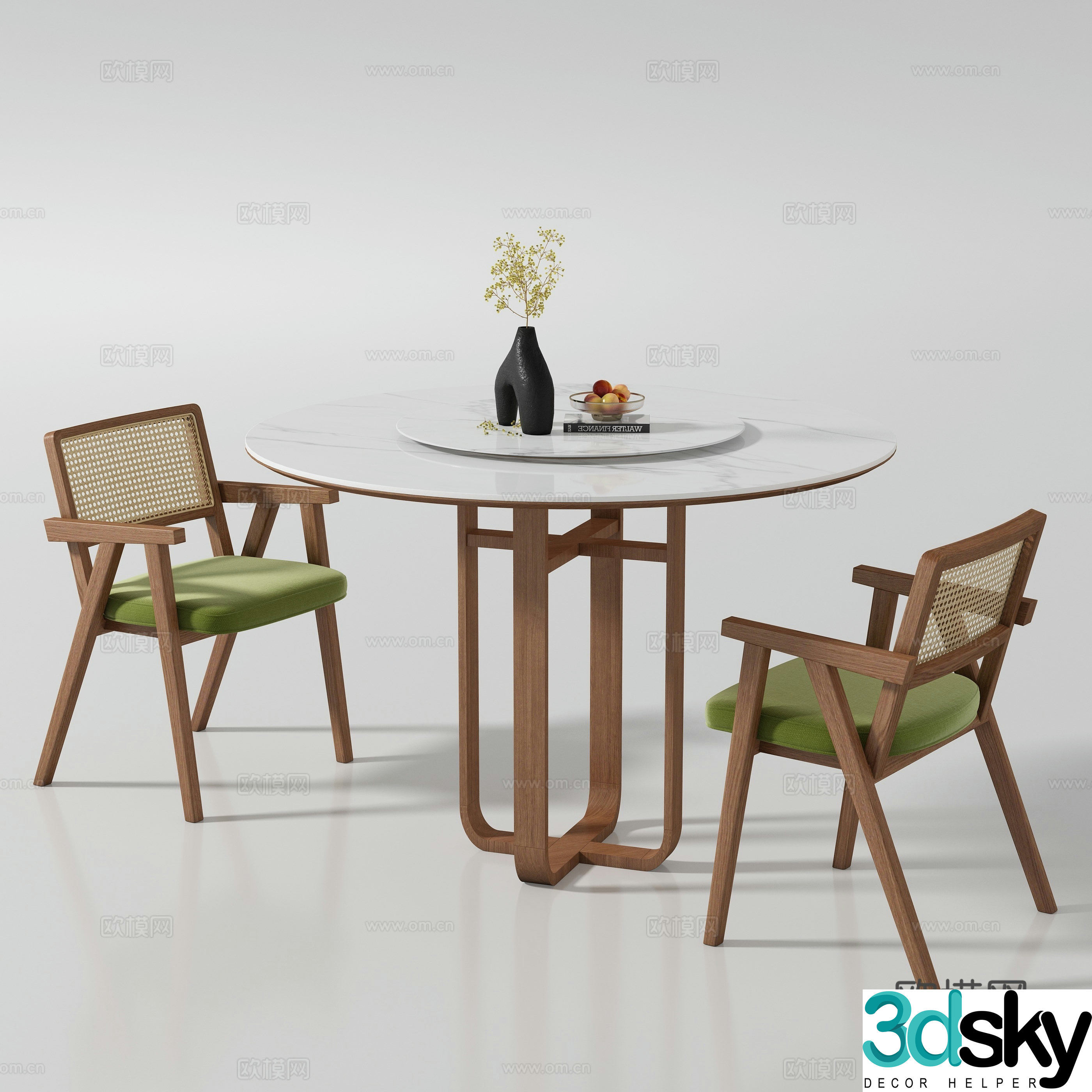 Modern medieval round dining table and chair 3d model