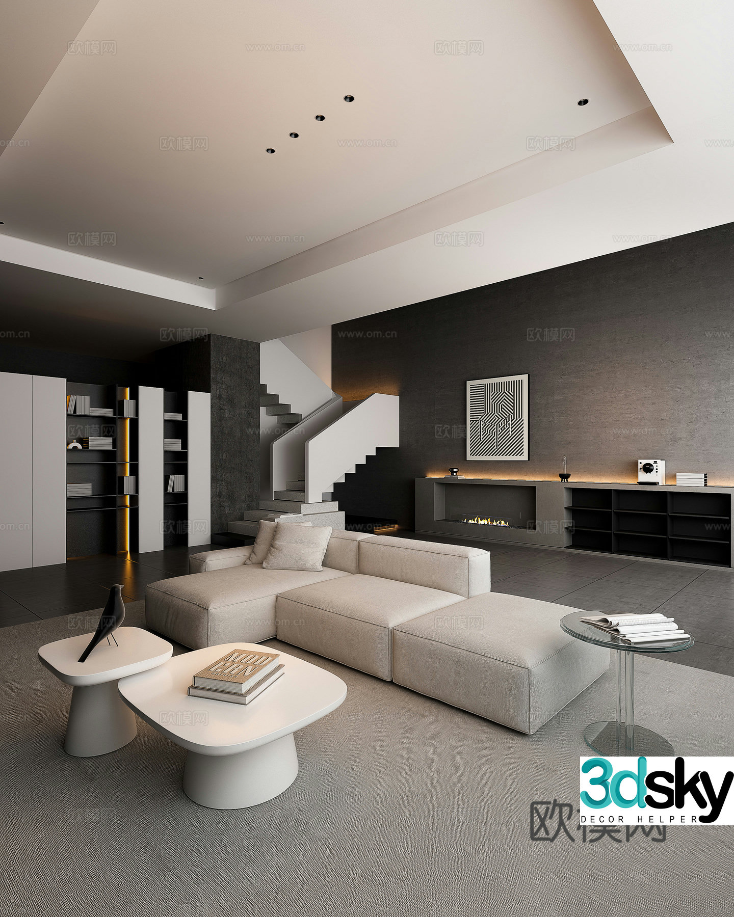 Modern living room large flat living room log living room creamy living room Italian living room studio 3d model