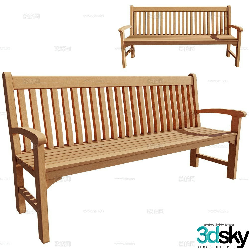 Traditional log bench minimalist bench wooden bench 3d model