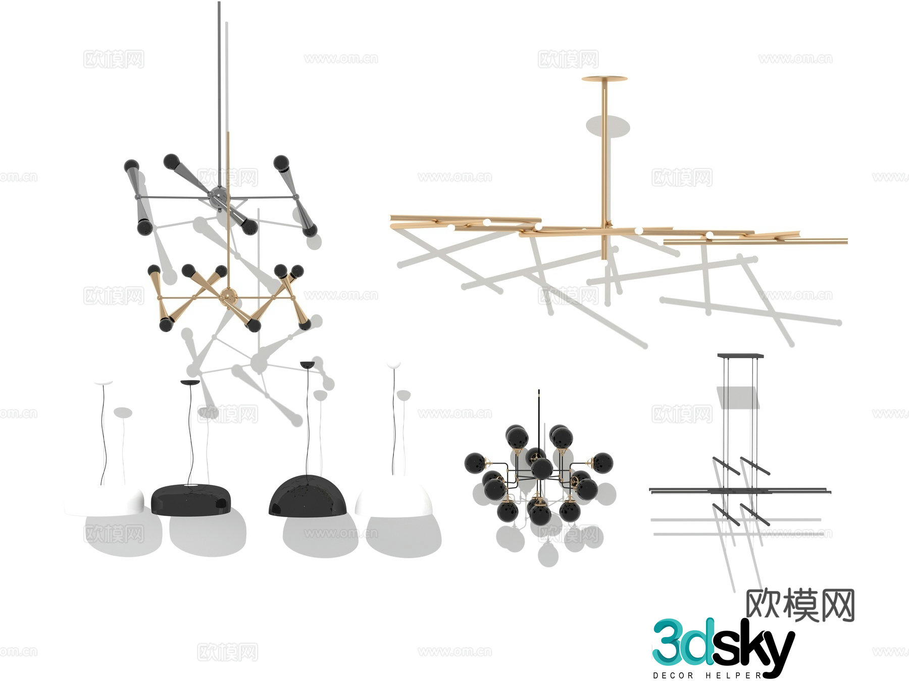Modern Wasabi Lobby Hotel Living Room Linear Metal Cylinder Special-shaped Chandelier Combination 3D Model