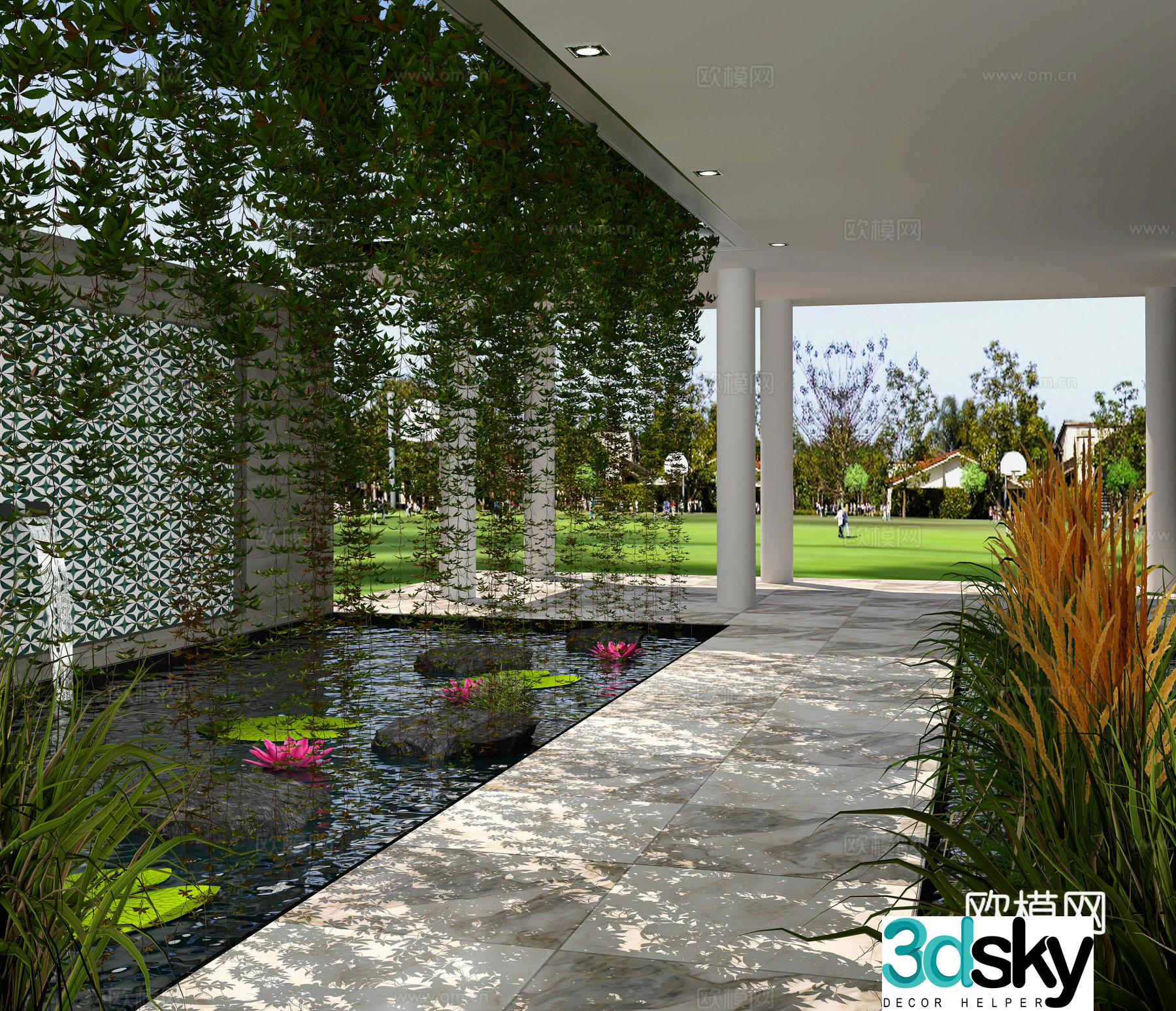 Modern waterscape trails scenery pavilions water planting man landscape sketch 3d model