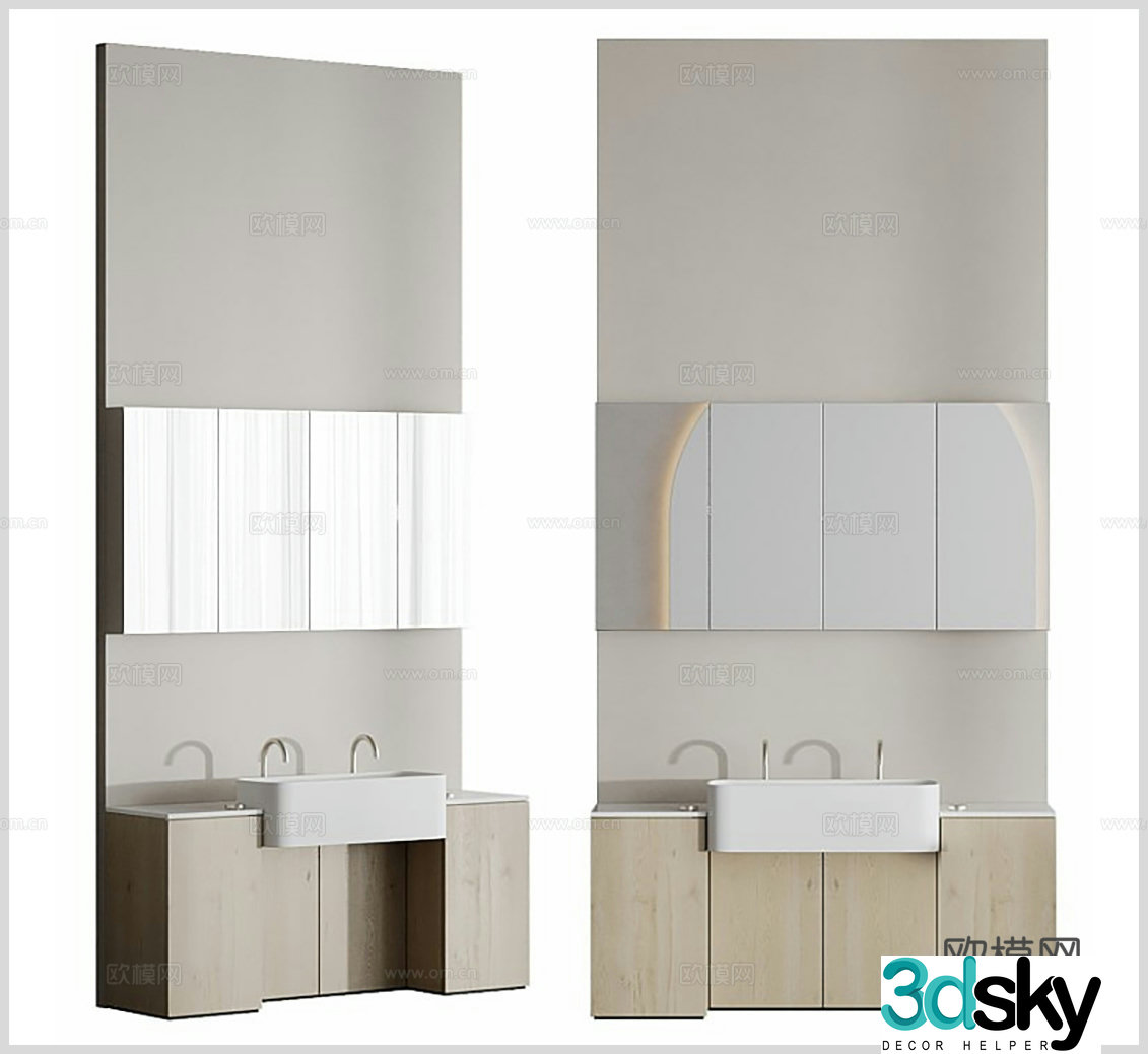 Wasabi Washing Desk B&B Bathroom Cabinet Bathroom Mirror On-Counter Basin Washing Desktop 3D Model
