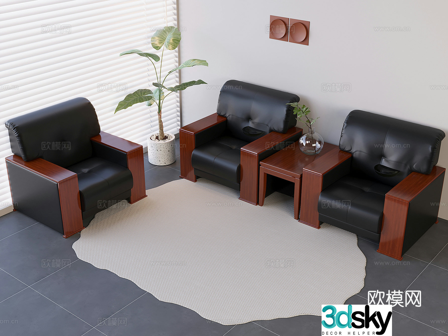 Chinese sofa coffee table combination reception sofa coffee table solid wood coffee table soft bag sofa 3D model
