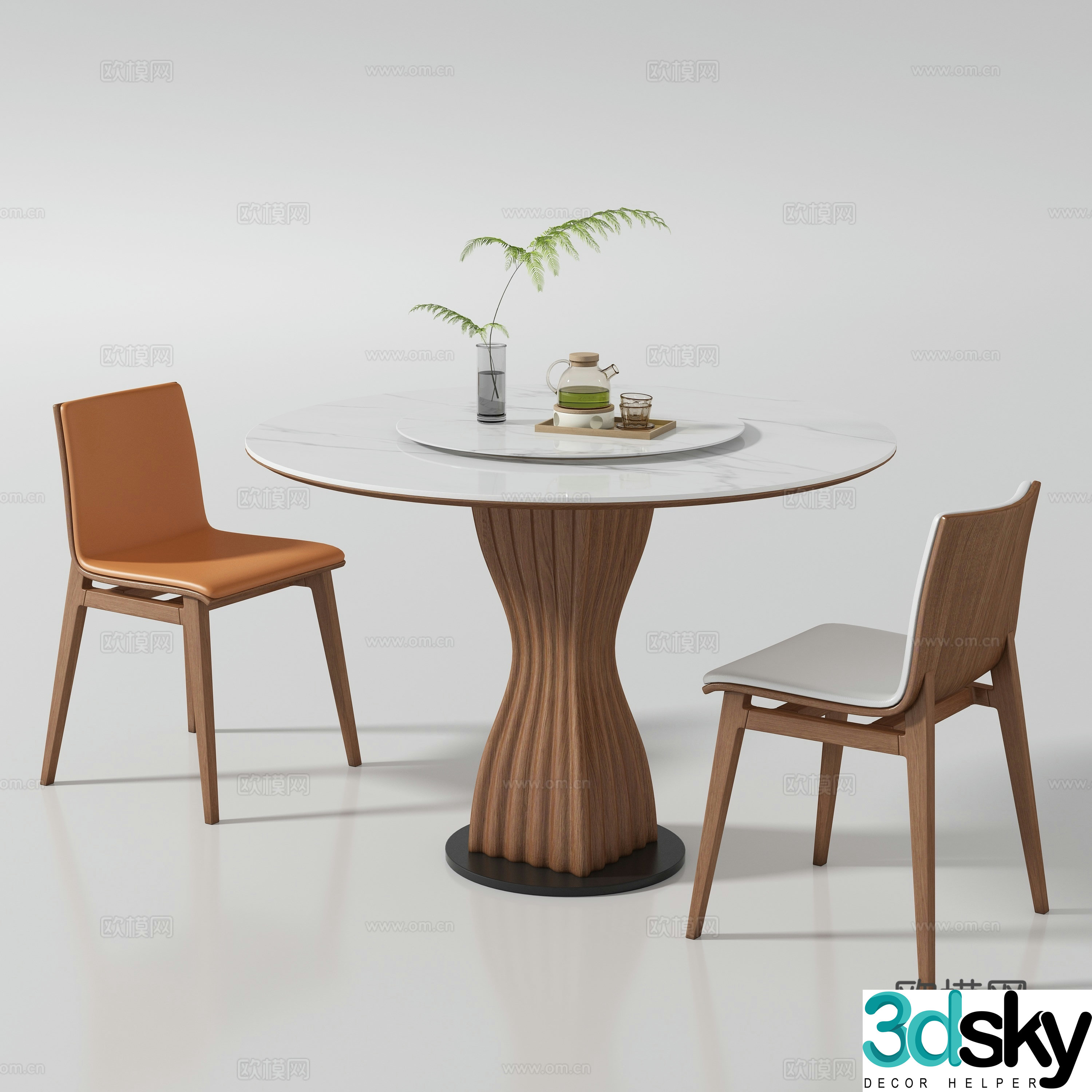 Medium style round dining table and chair 3D model