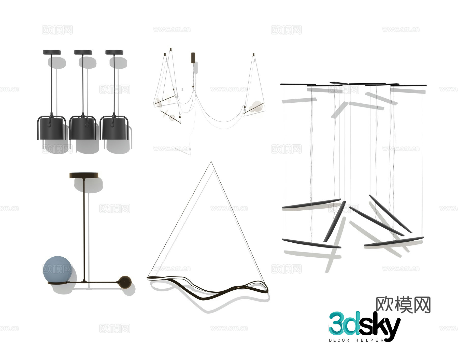 Modern Wasabi Lobby Hotel Living Room Linear Metal Cylinder Special-shaped Chandelier Combination 3D Model