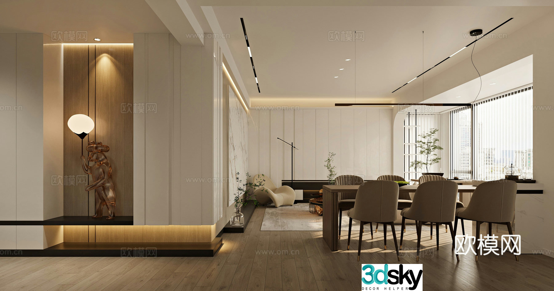 Modern restaurant porch opposite wall decorative cabinet porch shoe cabinet dining table living and dining room 3D model