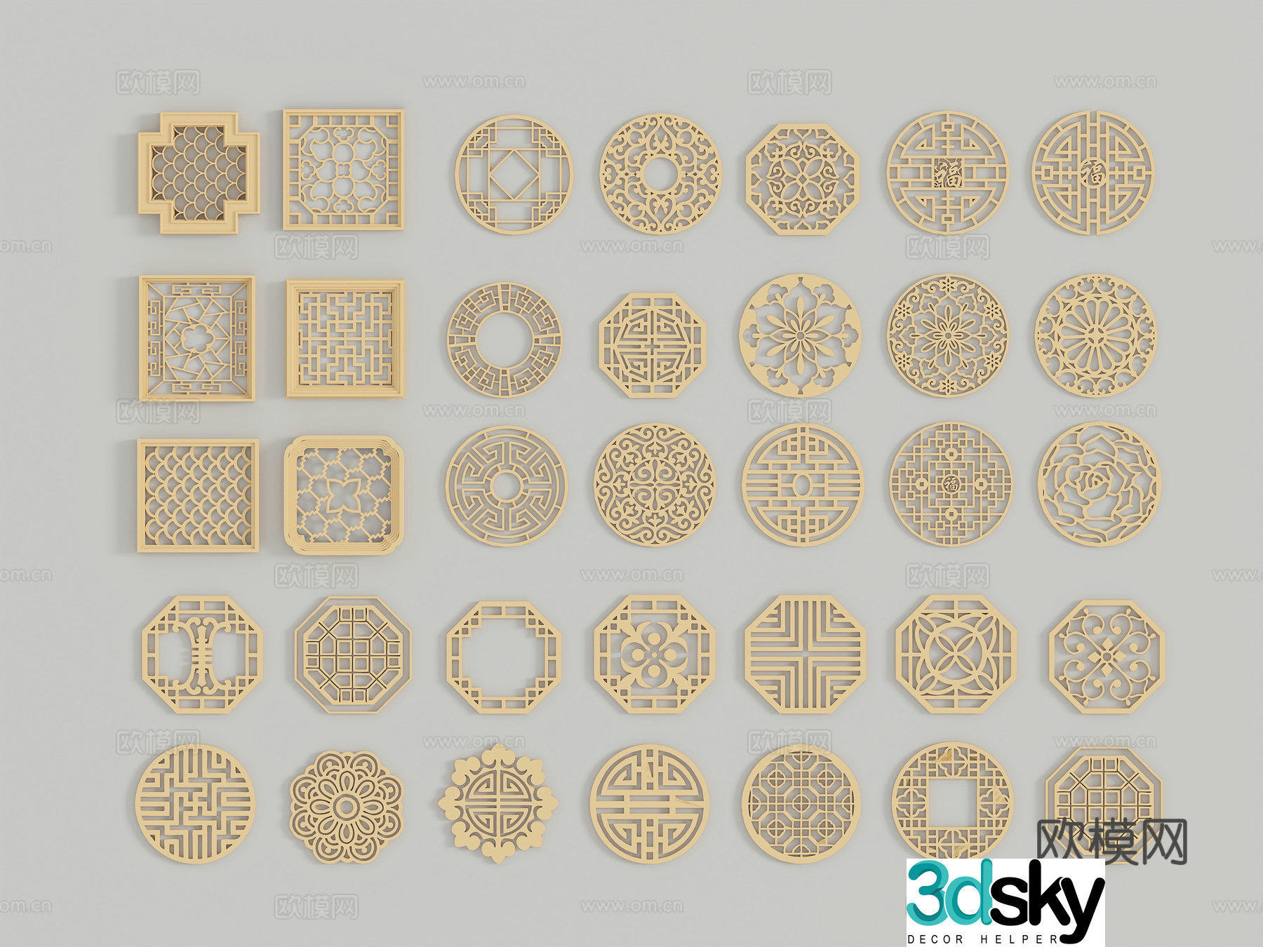 New Chinese style Chinese carving corner flowers and corner lines window flowers 3D model