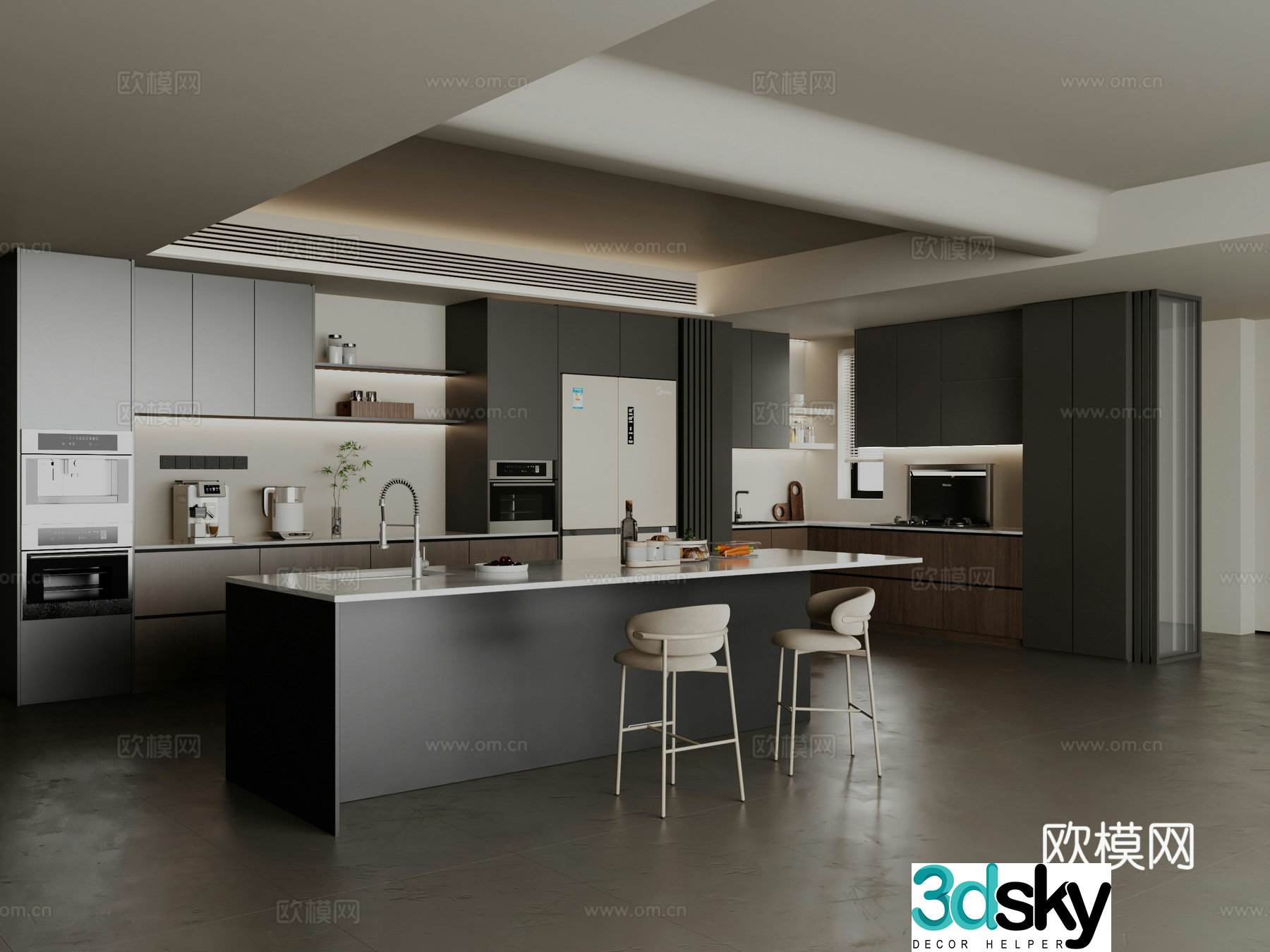 Italian kitchen modern kitchen open kitchen island kitchen bar kitchen black white gray 3D model