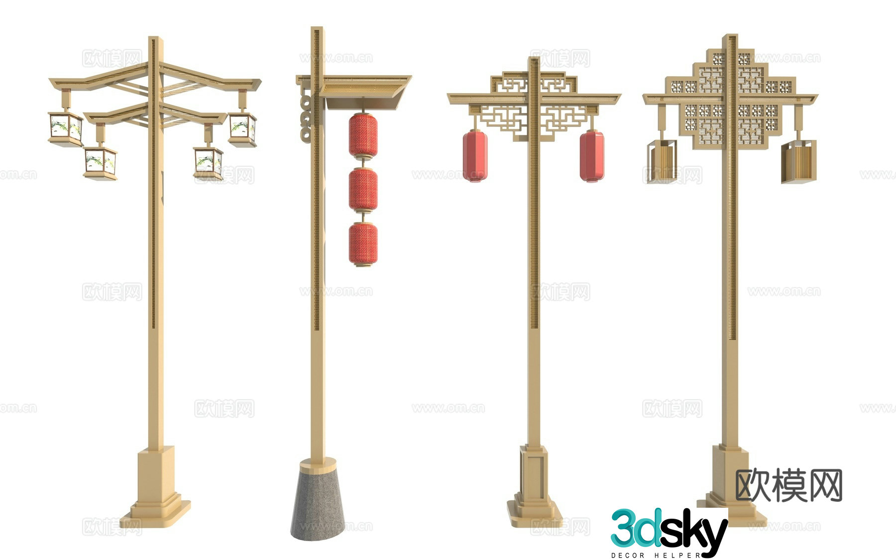 Modern new Chinese landscape lights_New Chinese street lights_Copper lamp_New rural street lights_Rural revitalization street light 3D model
