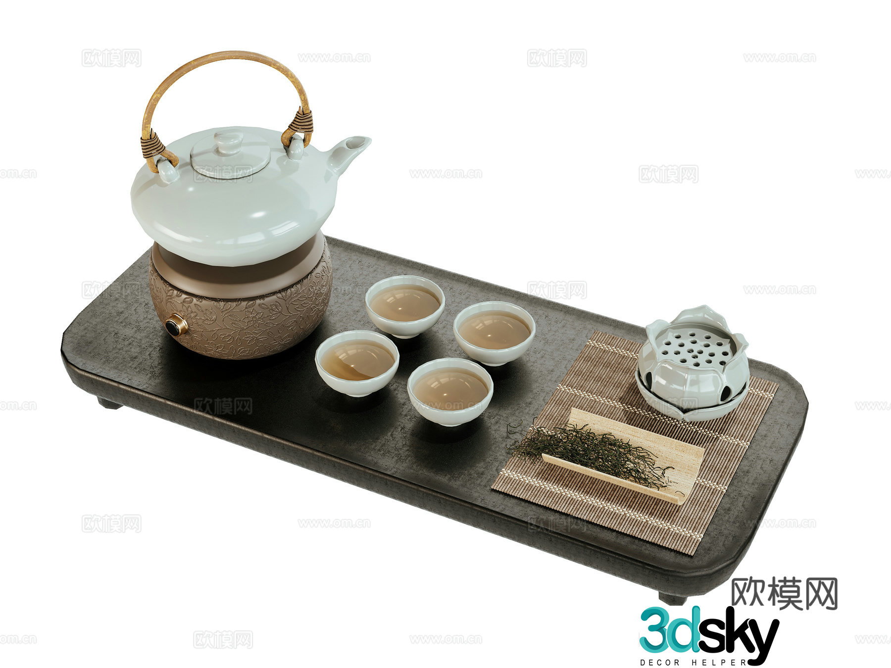 New Chinese style tea set tea tray teapot tea cup 3d model