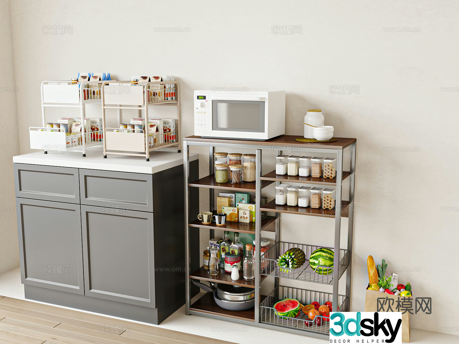 Modern minimalist storage rack Kitchen storage rack Cart 3d model