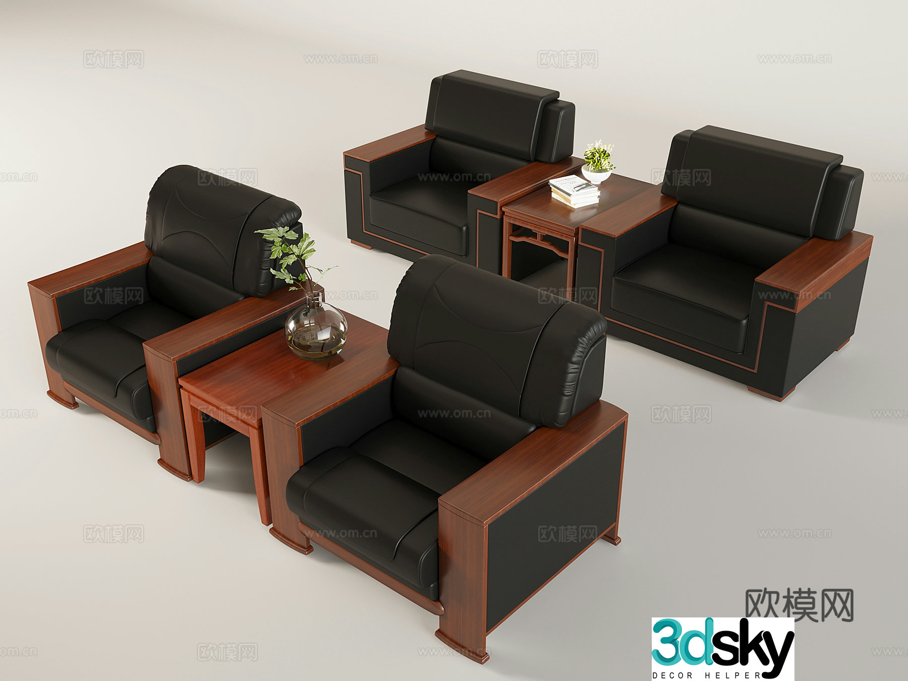Chinese sofa coffee table combination reception sofa coffee table solid wood coffee table soft bag sofa 3D model