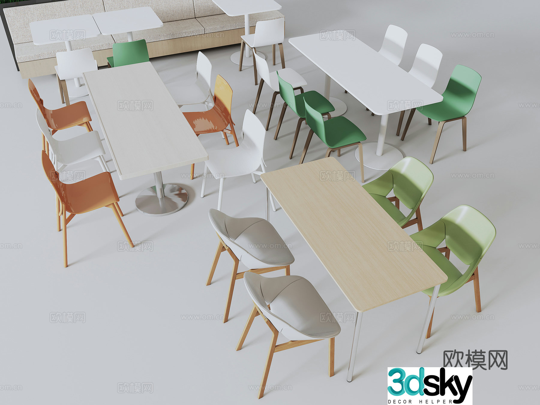 Canteen table and chair combination 3D model