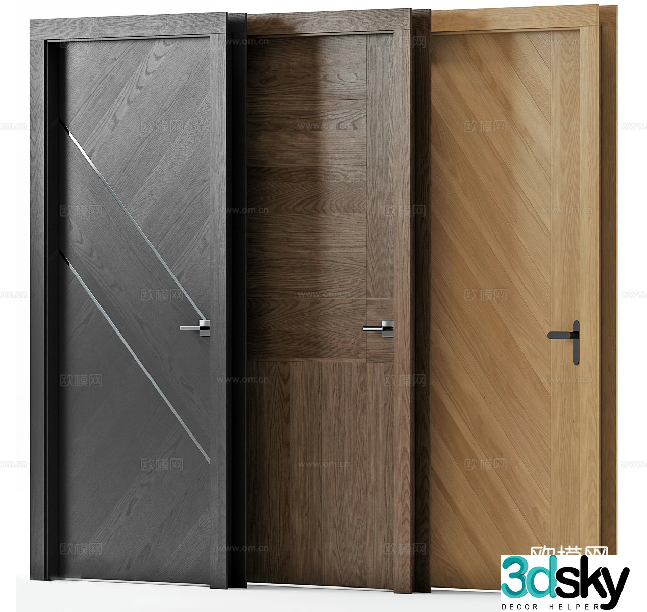 Single-open door combination wooden door bedroom door entrance door bathroom door modeling door 3d model