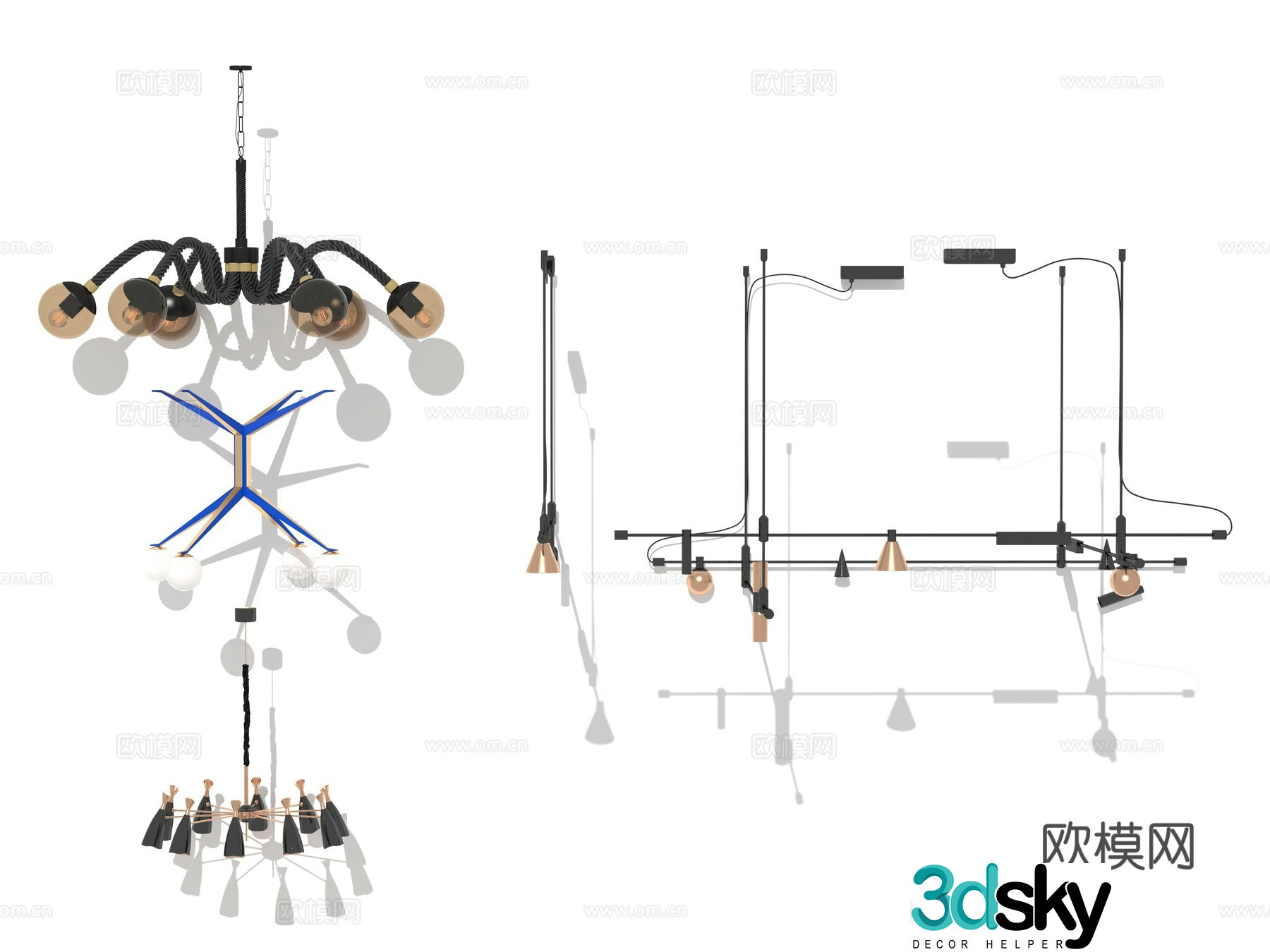 Modern Wasabi Lobby Hotel Living Room Linear Metal Cylinder Special-shaped Chandelier Combination 3D Model