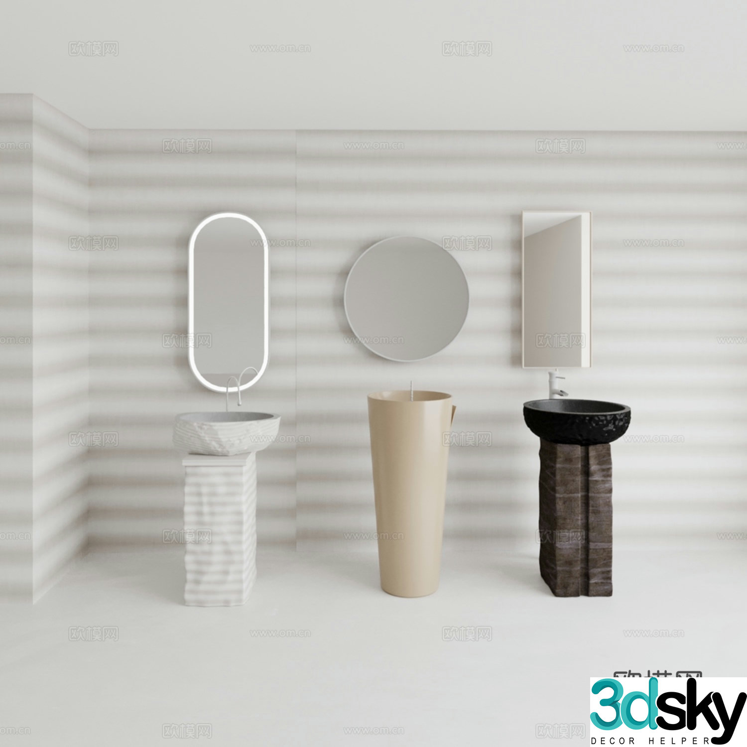 Floor-standing washbasin mirror combination 3D model