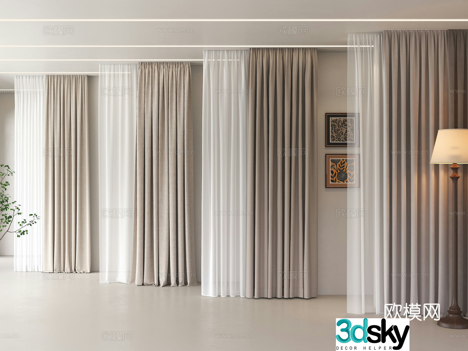 Medium style curtains cream style curtains curtains gauze curtains modern curtains medieval style floor lamps 3D model