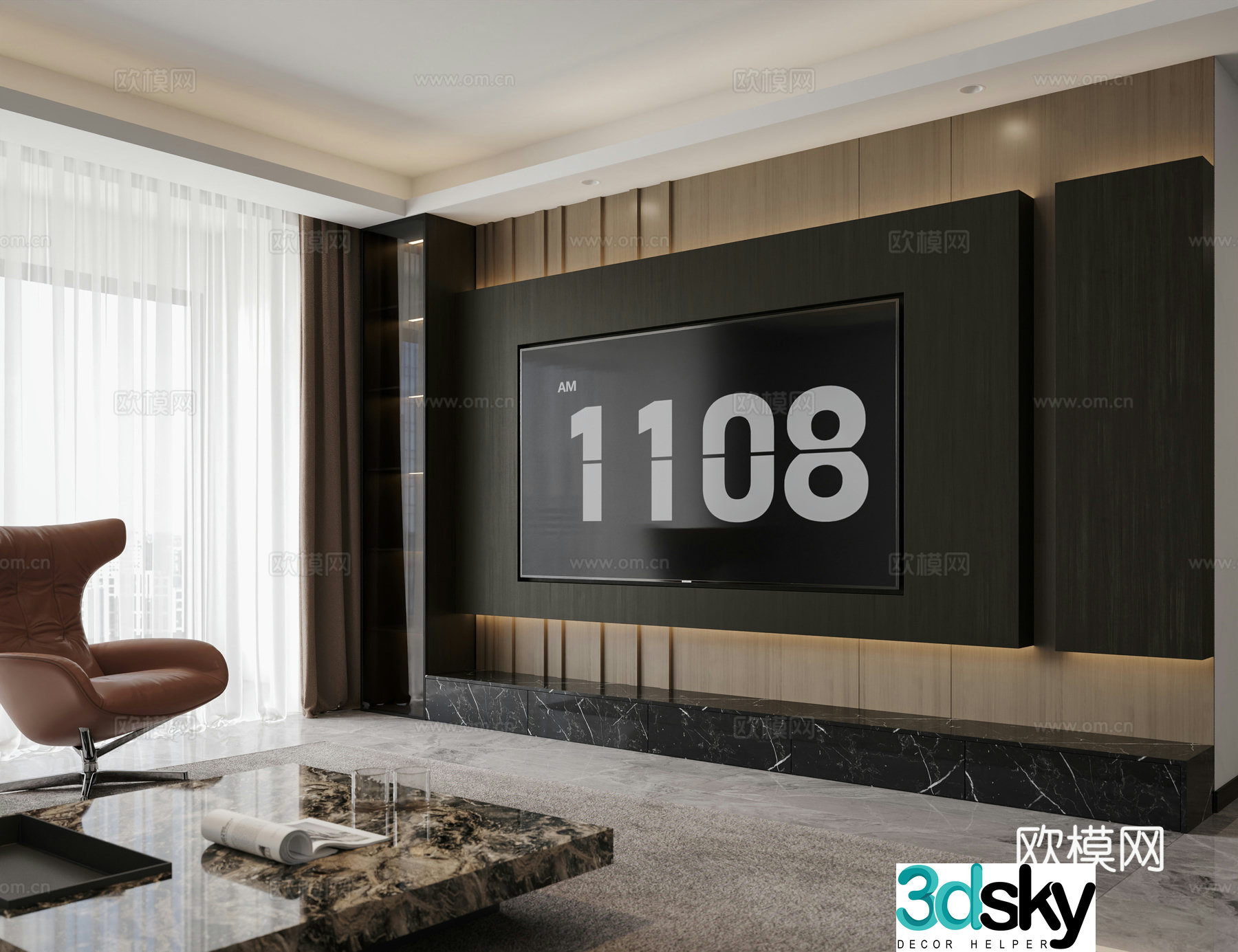 Modern living room Modern TV background wall Italian light luxury living room TV background wall Italian living room 3d model