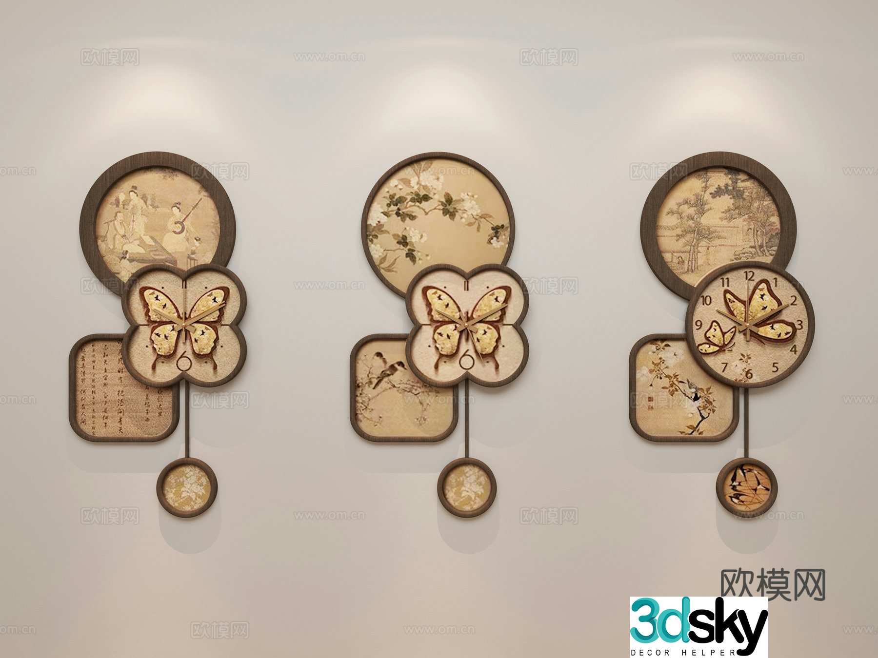 Song style aesthetics Song style creative wall clock TV wall painting TV wall clock decorative wall clock 3D model