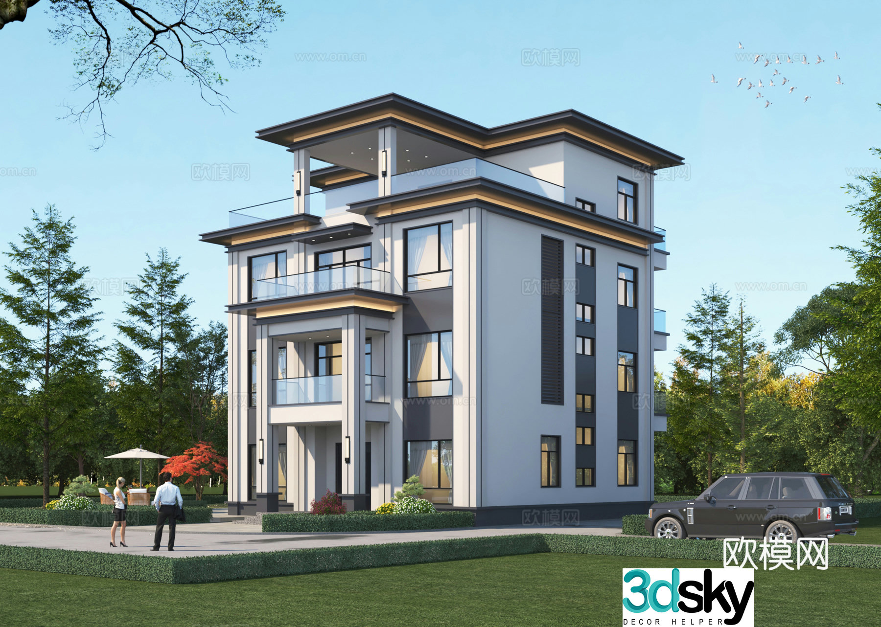 New Chinese style single-family villa villa villa residential villa residential self-built villa 3D model