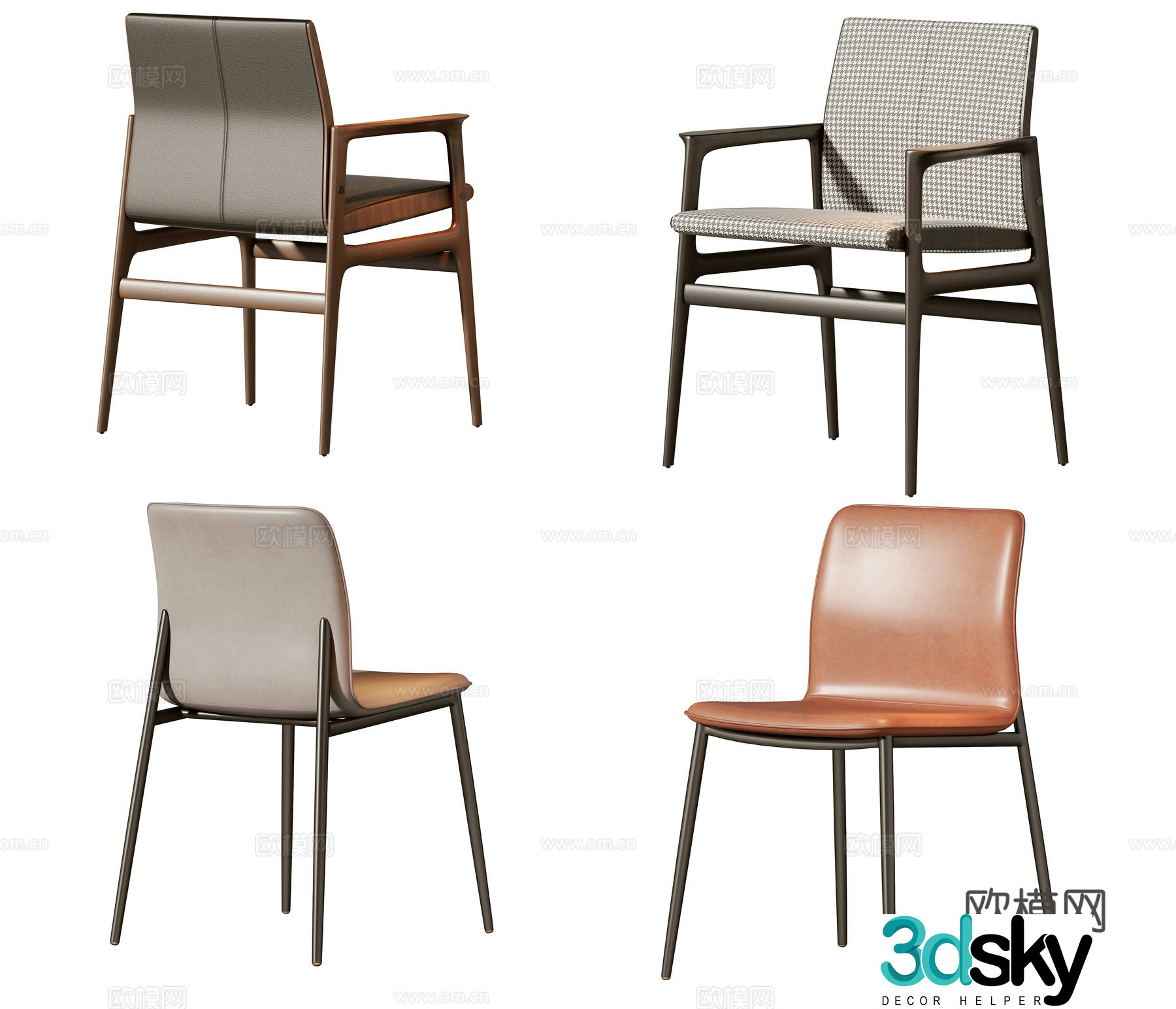 New Chinese style single chair dining chair 3D model