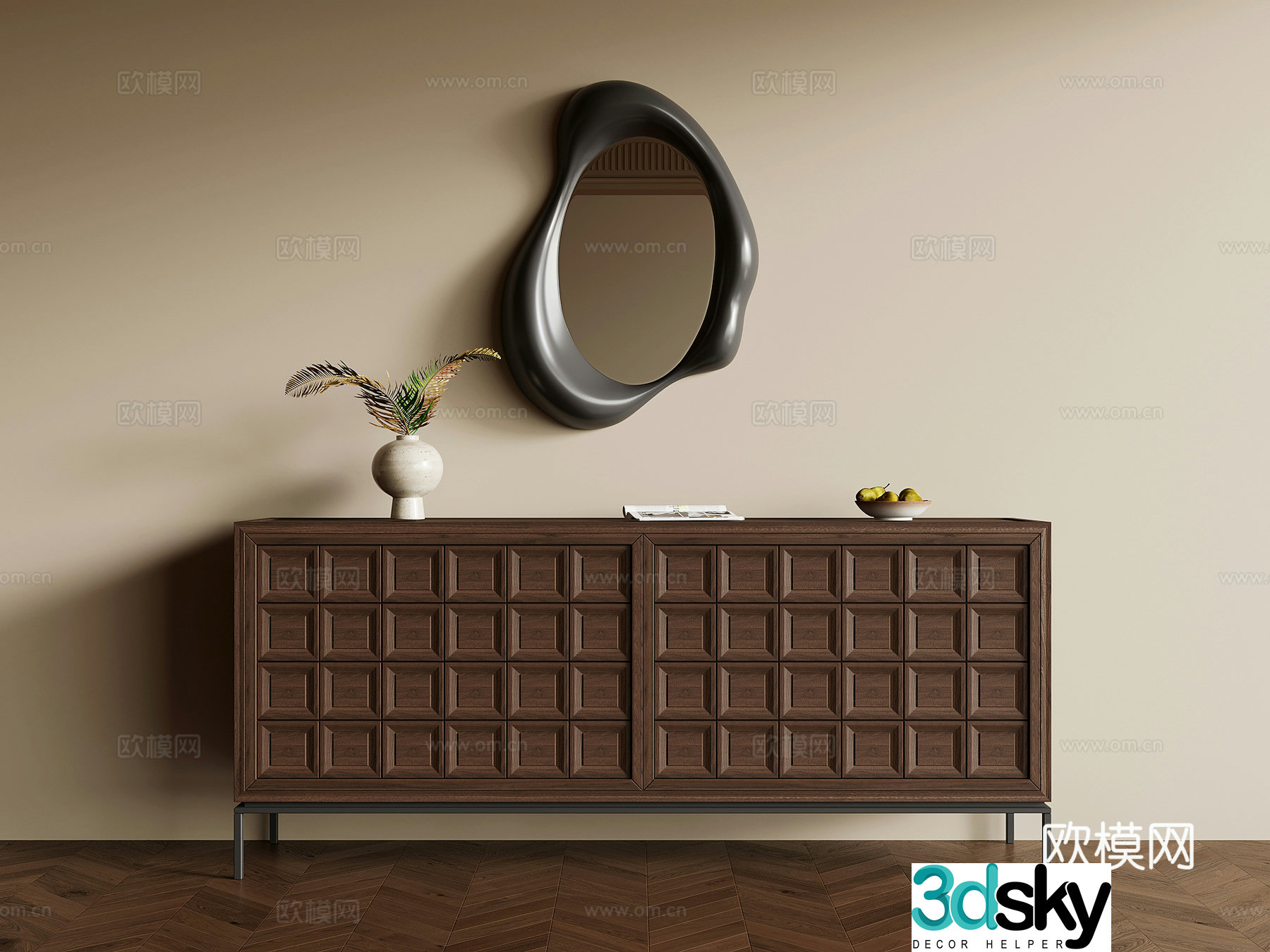 Middle-aged style entrance cabinet side cabinet end view cabinet 3D model