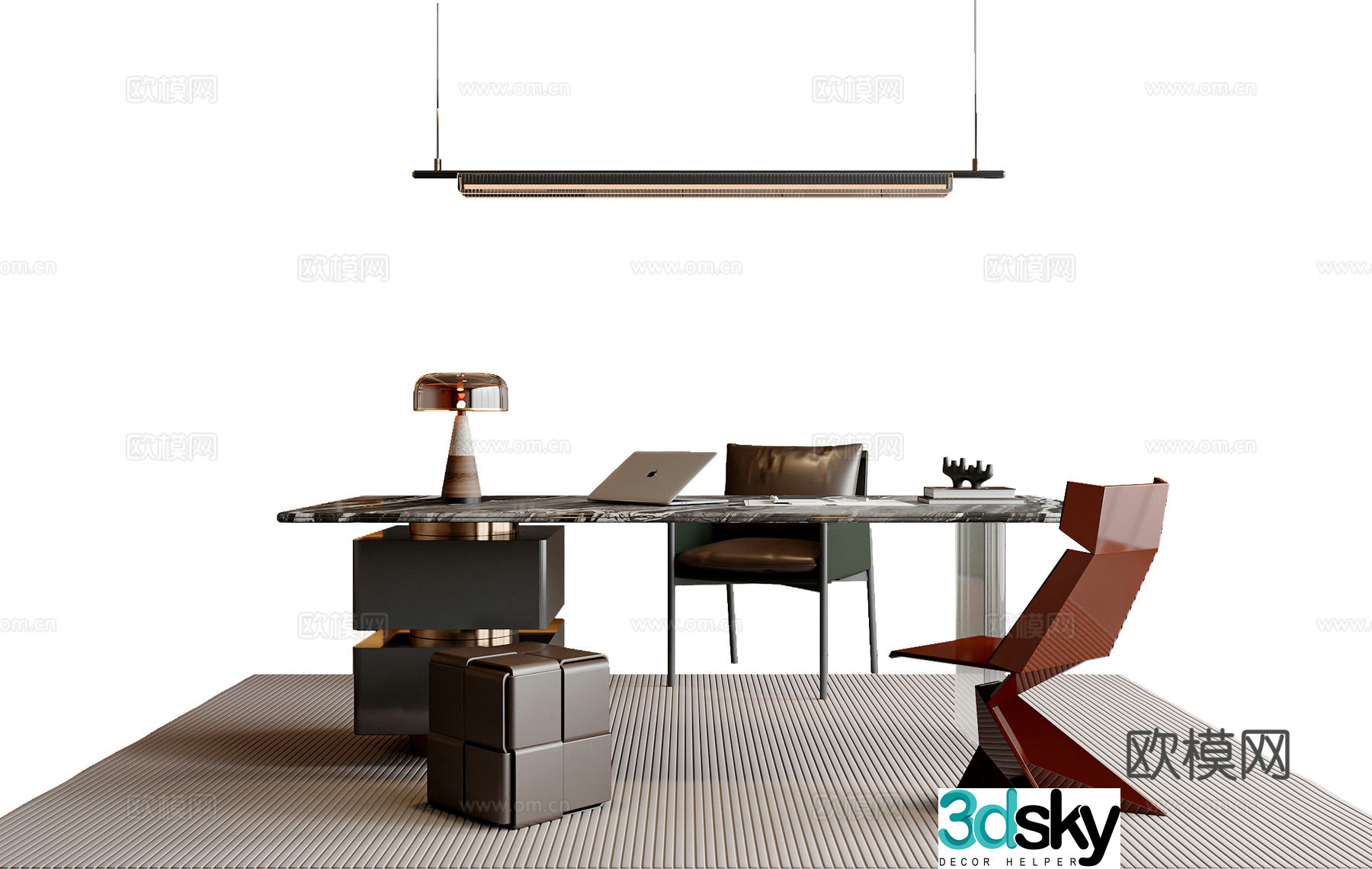 Modern Italian desk and chair combination Alec single chair chandelier desk decoration ornament pier 3d model